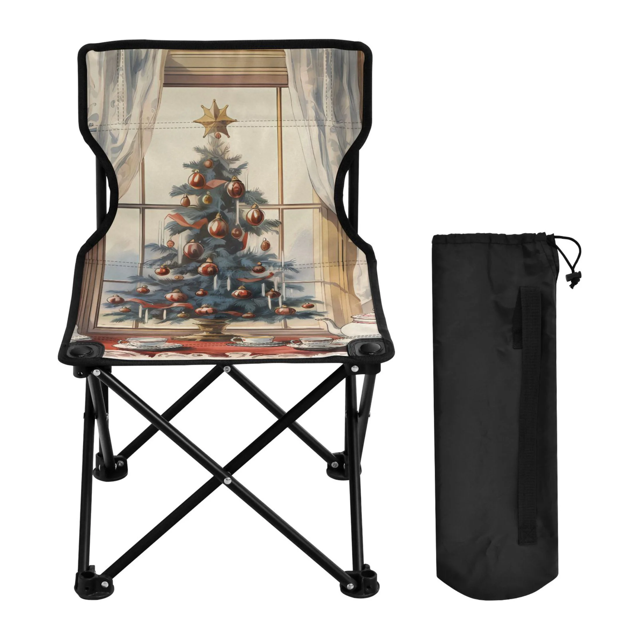 Christmas Tree Portable Camping Chair Outdoor Folding Beach Chair Fishing Chair Lawn Chair with Carry Bag Support to 220LBS