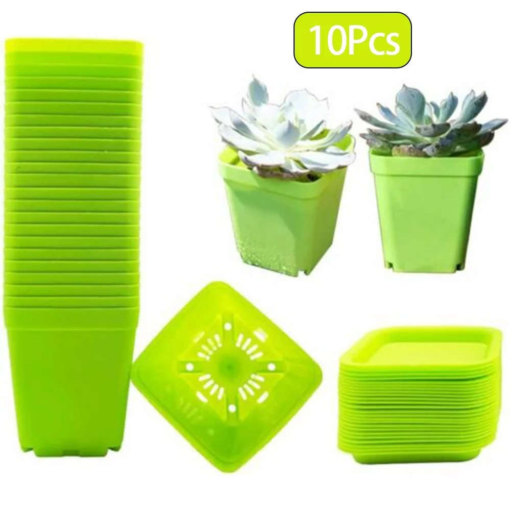 10 PCS Colorful Multi Square Nursery Flower Pots,Plastic Plant Pot with Nursery