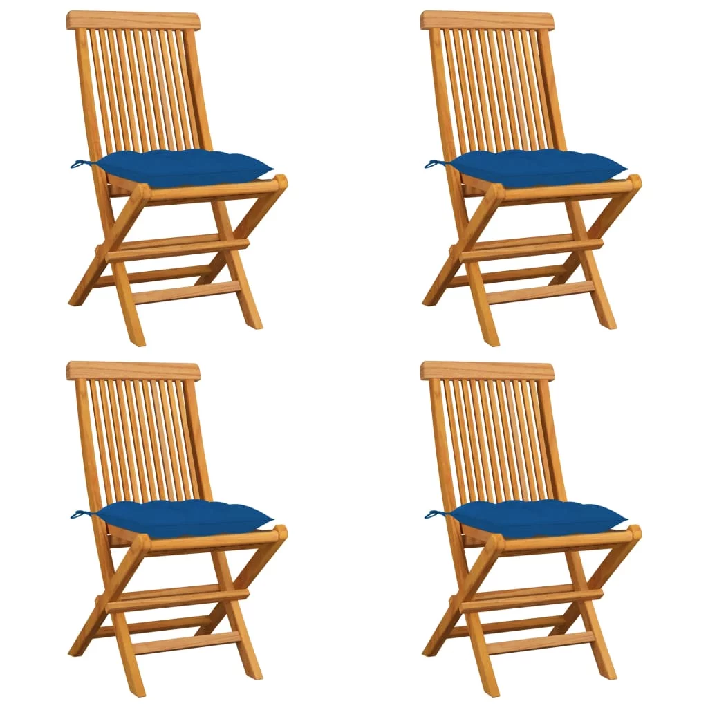 Patio Chairs with Blue Cushions 4 pcs Solid Teak Wood