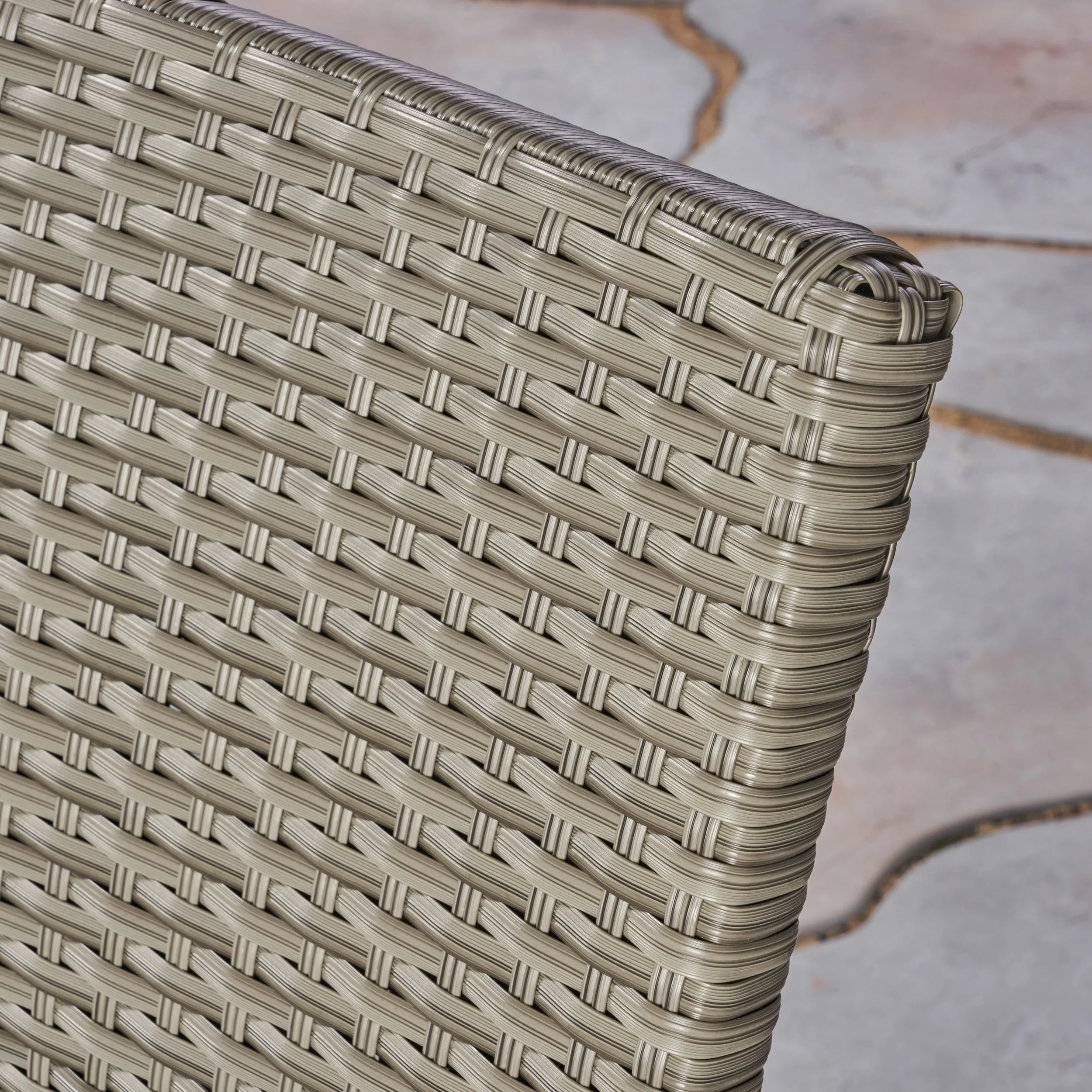 Franklin Outdoor 7 Piece Aluminum Dining Set with Wicker Chairs, Natural and Gray