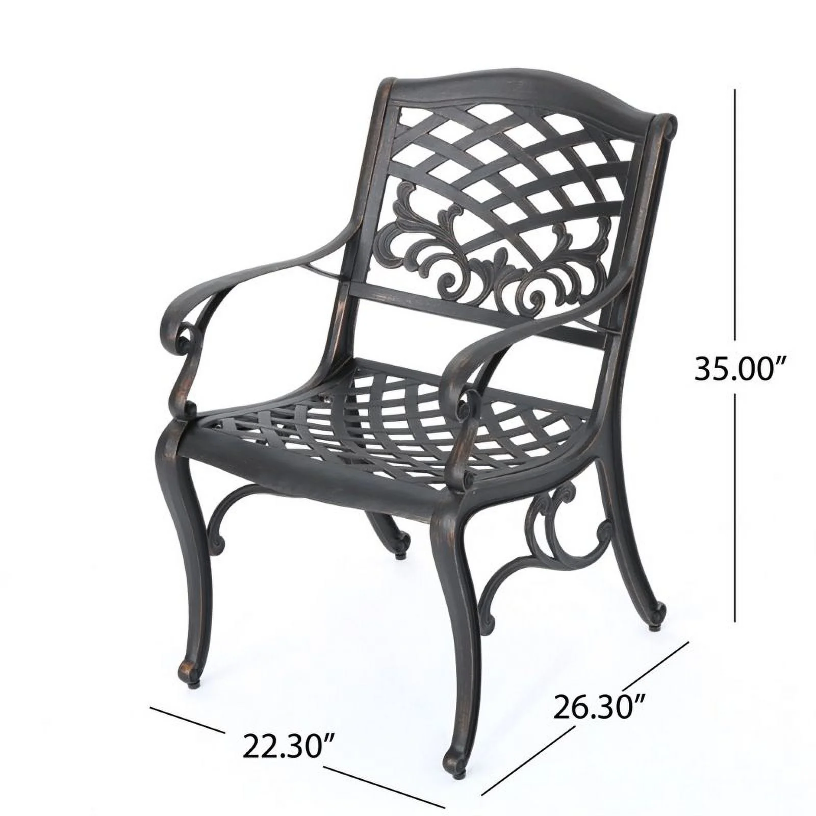 Noble House Sarasota Aluminum Patio Dining Arm Chair in Shiny Copper (Set of 2)