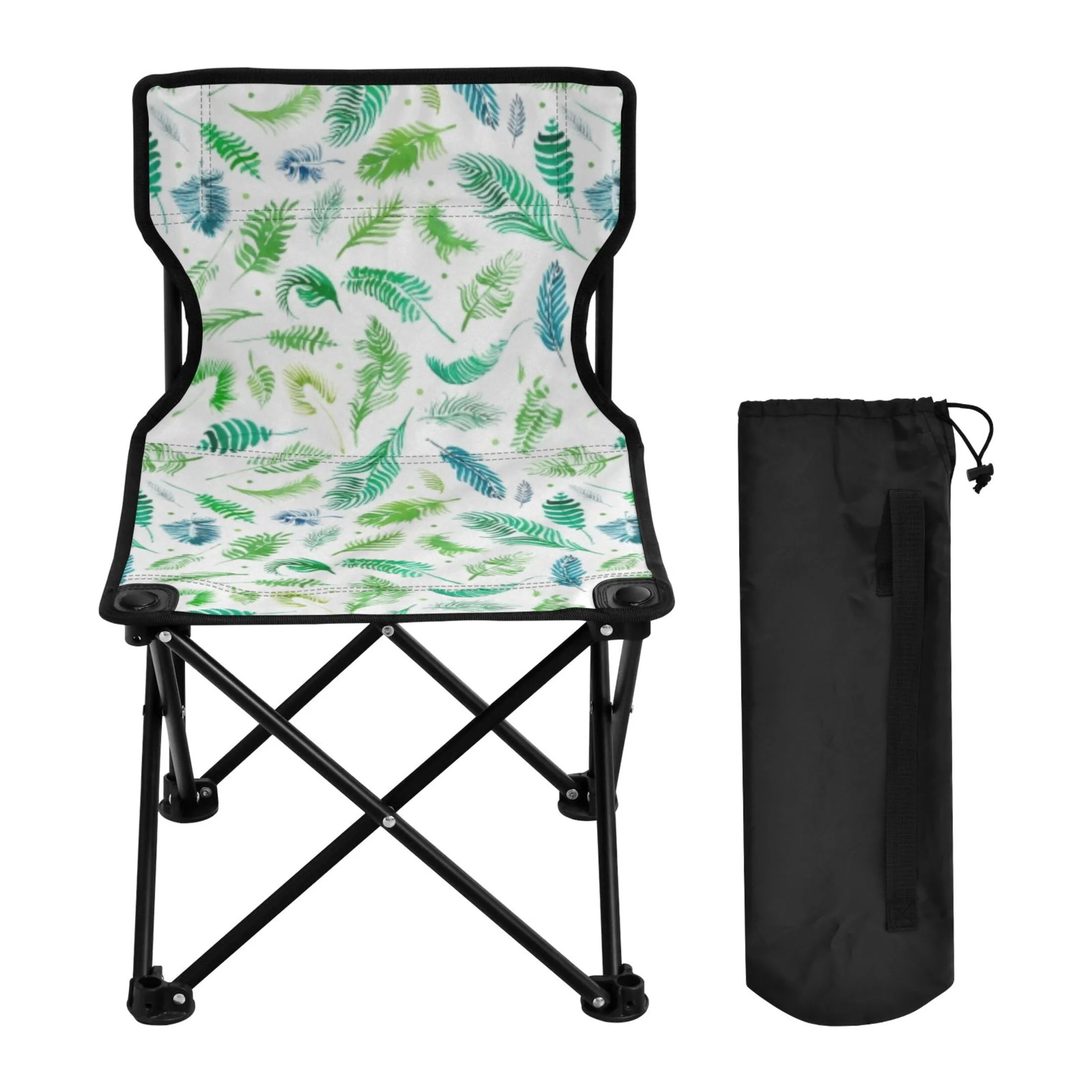 Tropical Palm Leaves Portable Camping Chair Small for Kids Outdoor Folding Beach Chair Fishing Chair Lawn Chair with Carry Bag