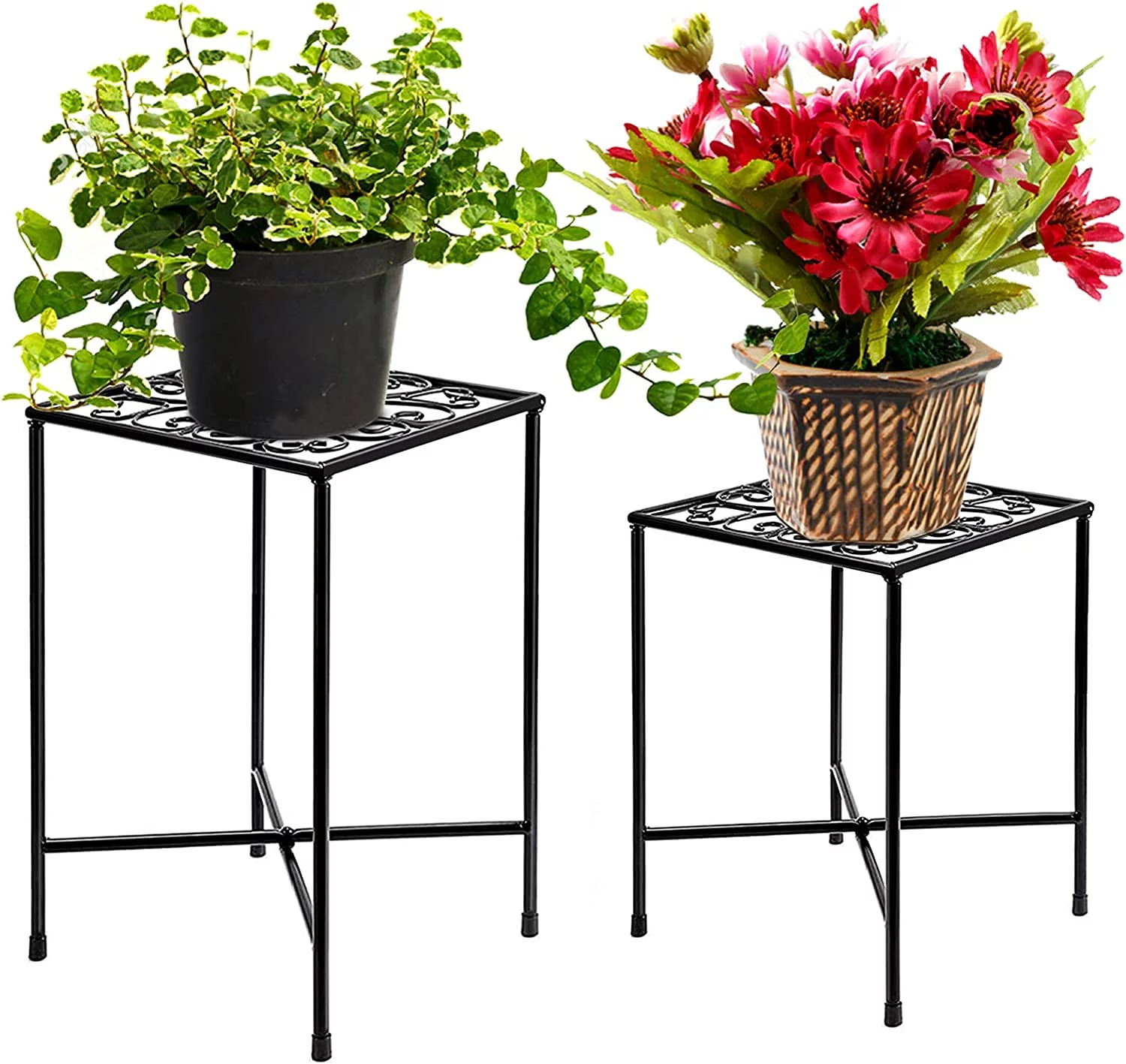 Metal Plant Stand, 2 Pack Art Iron Flower Stand for Decor Plant Corner, Modern Metal Display Potted Rack, Rustproof Flower Pot Stand Hold Up to 8-10 Inch Planter for Home Garden Patio Indoor &Outdoor