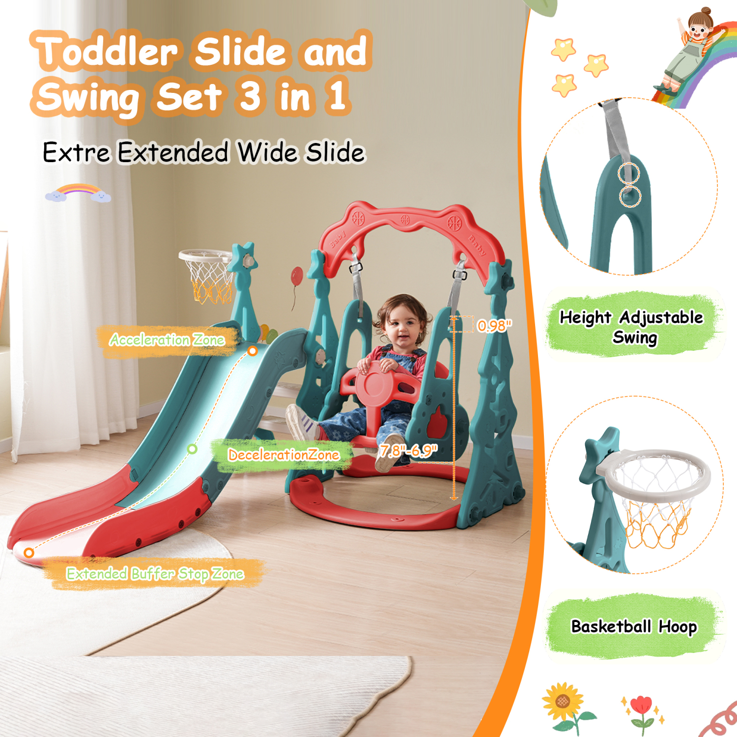 1. Exciting and Playful 3 in 1 Toddler Slide and Swing Set for Kids Playground Fun  Outdoor Playtime Perfection 2. Versatile Kids Climber Swing Playset with Basketball Hoops: Fun and Fitn