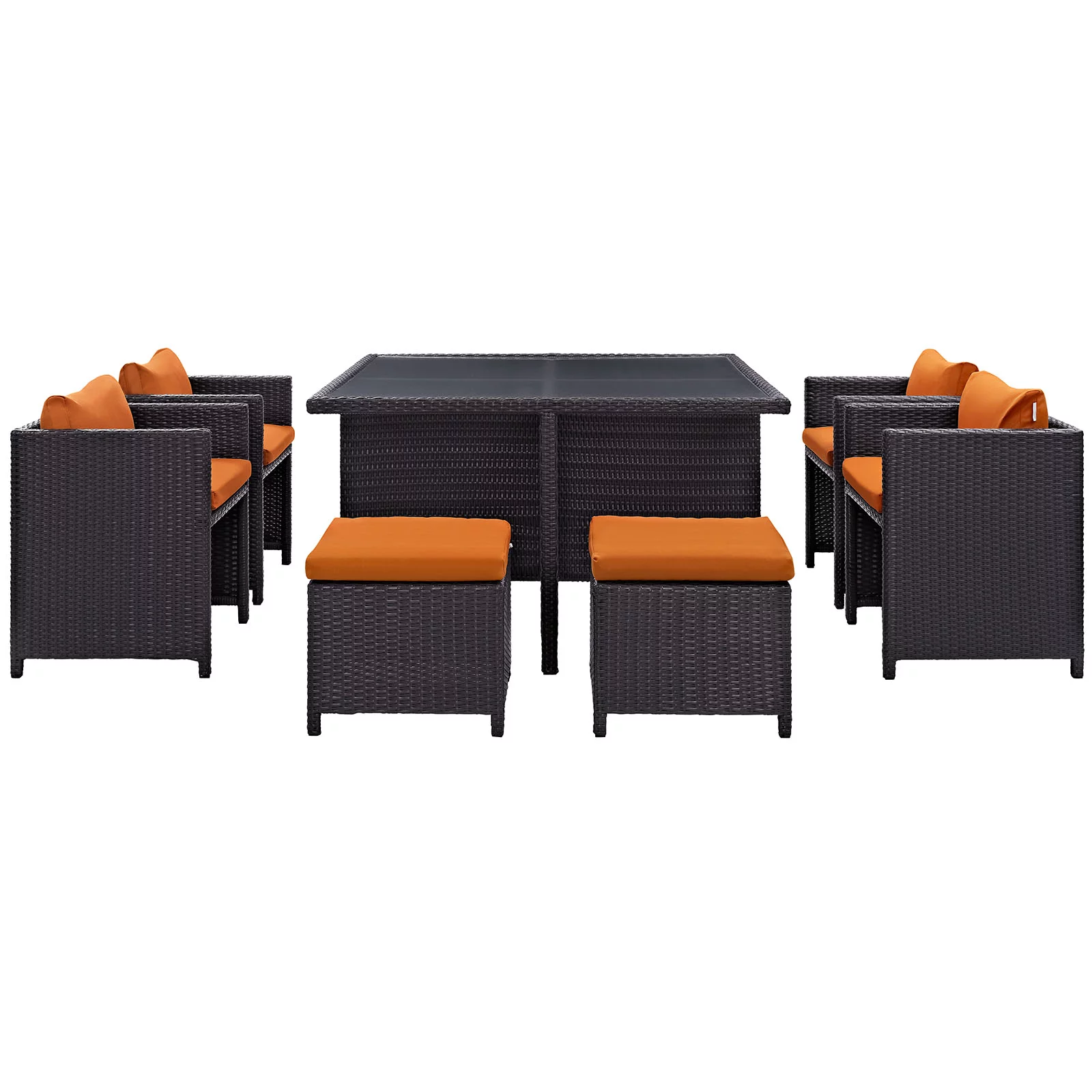 Modern Contemporary 9 Pcs Outdoor Patio Dining Set, Orange Plastic
