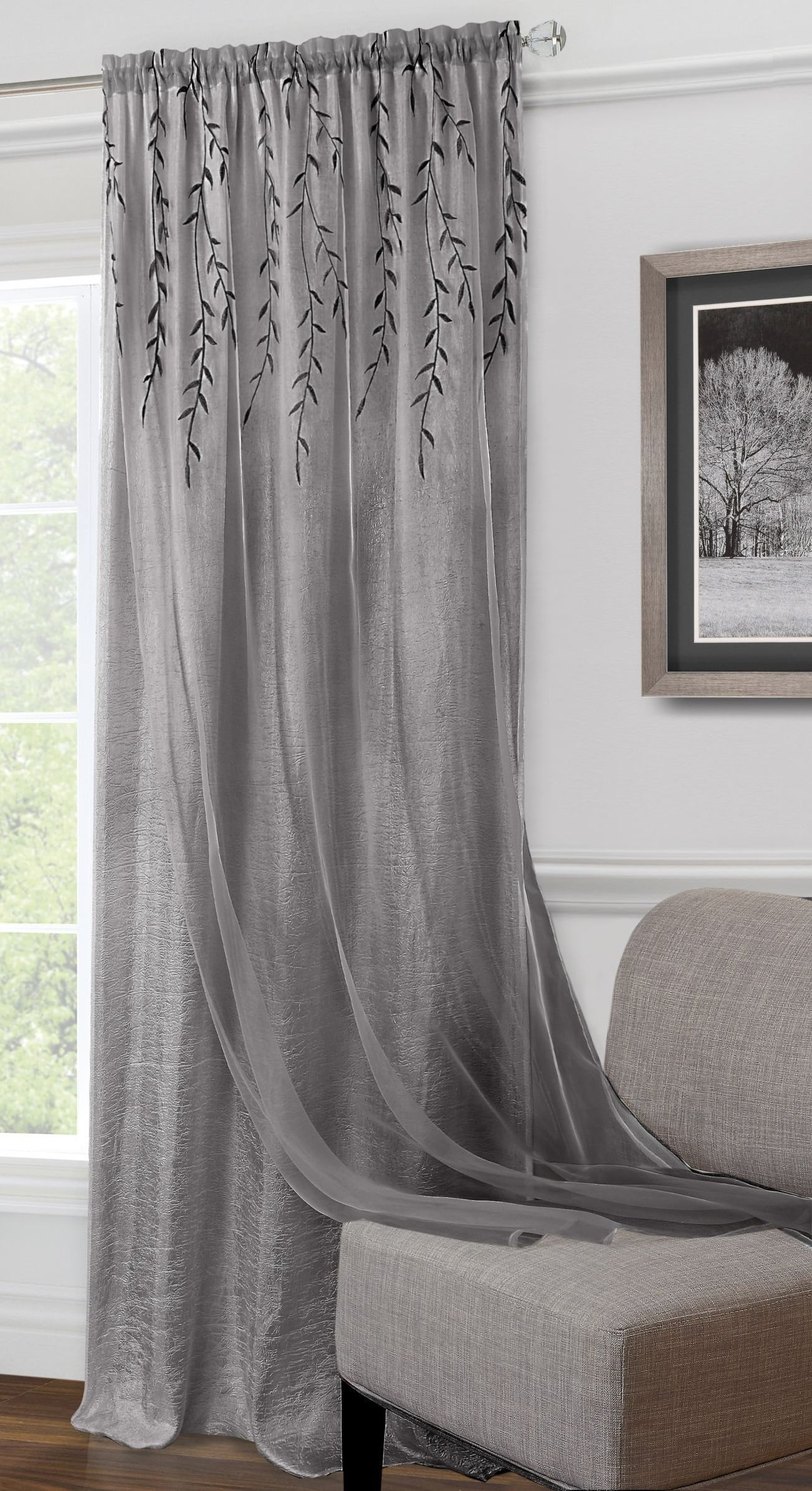 Traditional Elegance Willow Rod Pocket Window Curtain Panel - 42x63 - Grey