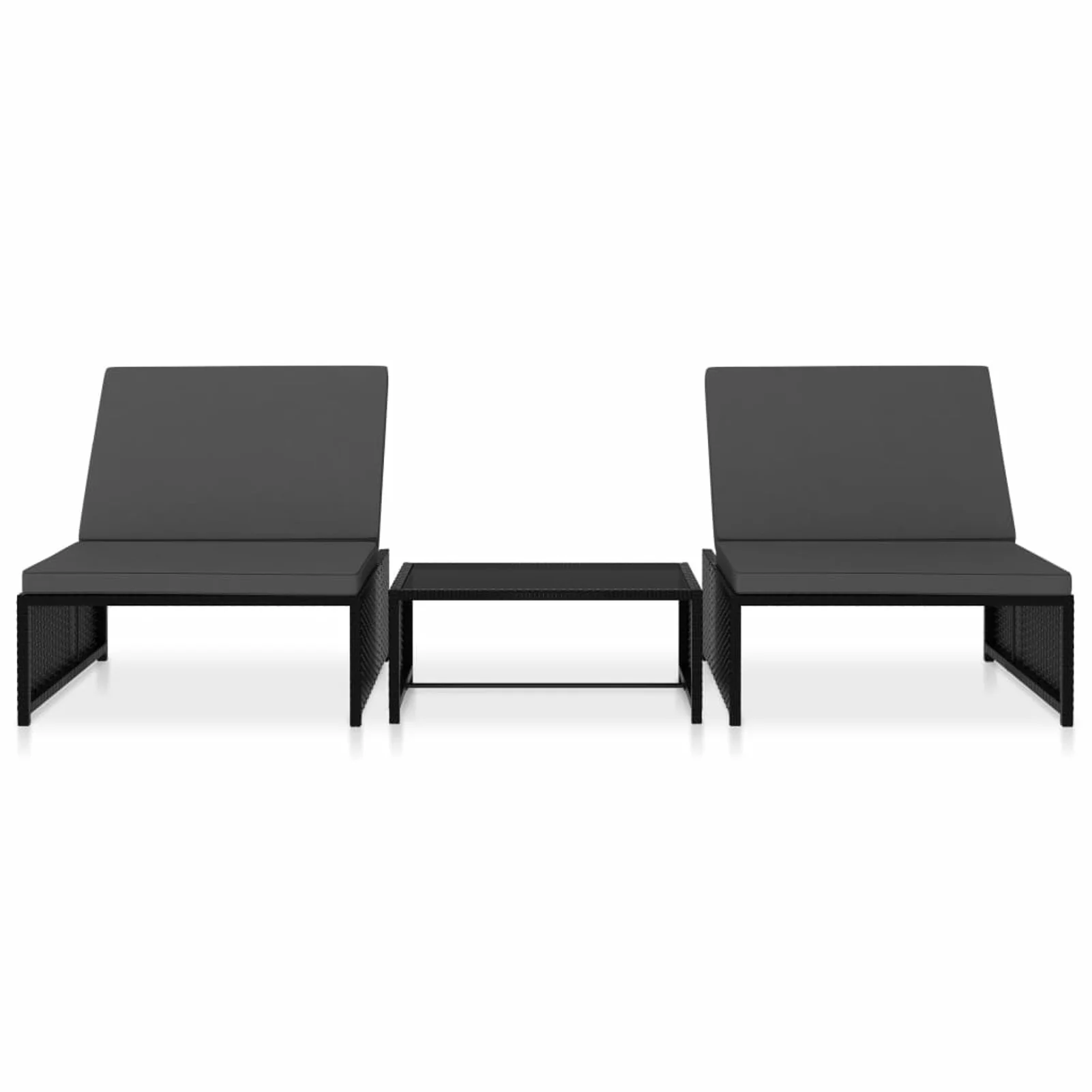 Sun Loungers 2 pcs with Table Poly Rattan Black