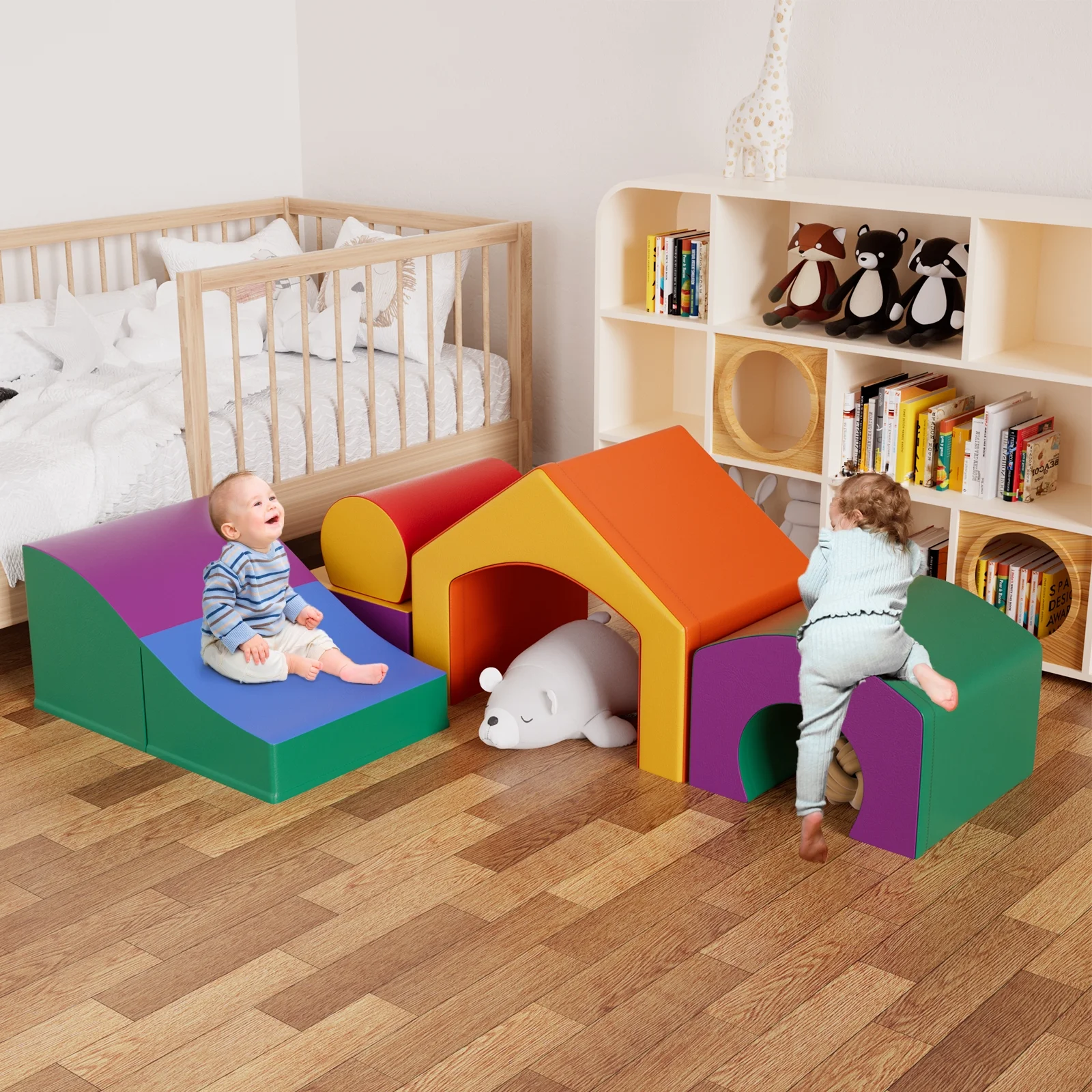 FVBADE Indoor Crawl and Climb Foam Play Set, 5-Piece Colourful Foam Climbing Blocks for Toddlers 1-3, Climb and Crawl Activity Playset, Soft Play Equipment Crawling and Sliding