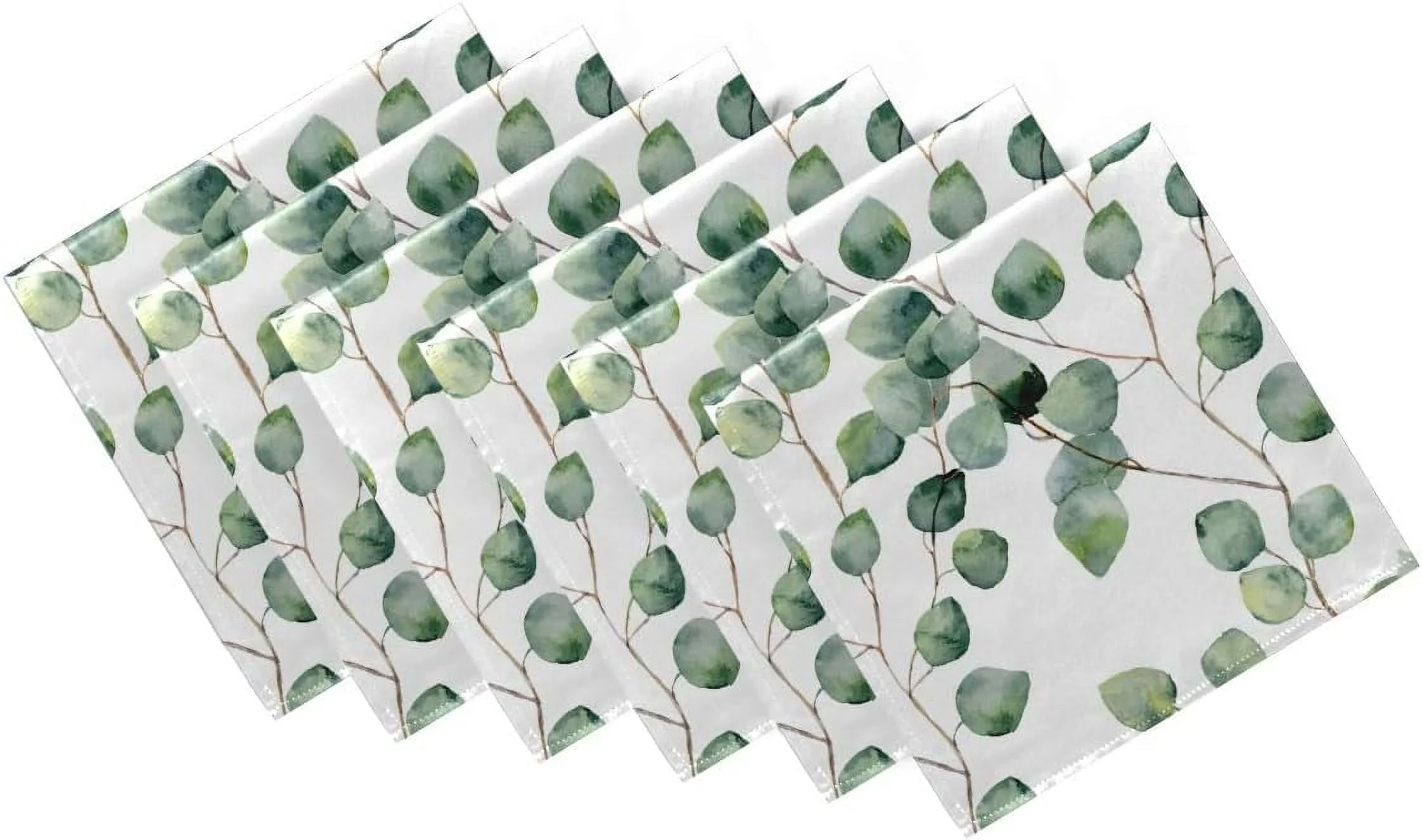 GZHJMY Set of 6 Watercolor Green Floral Eucalyptus Round Leaves Branch Silver Dollar Eucalyptus Cloth Napkins Washable Polyester Dinner Napkins 20