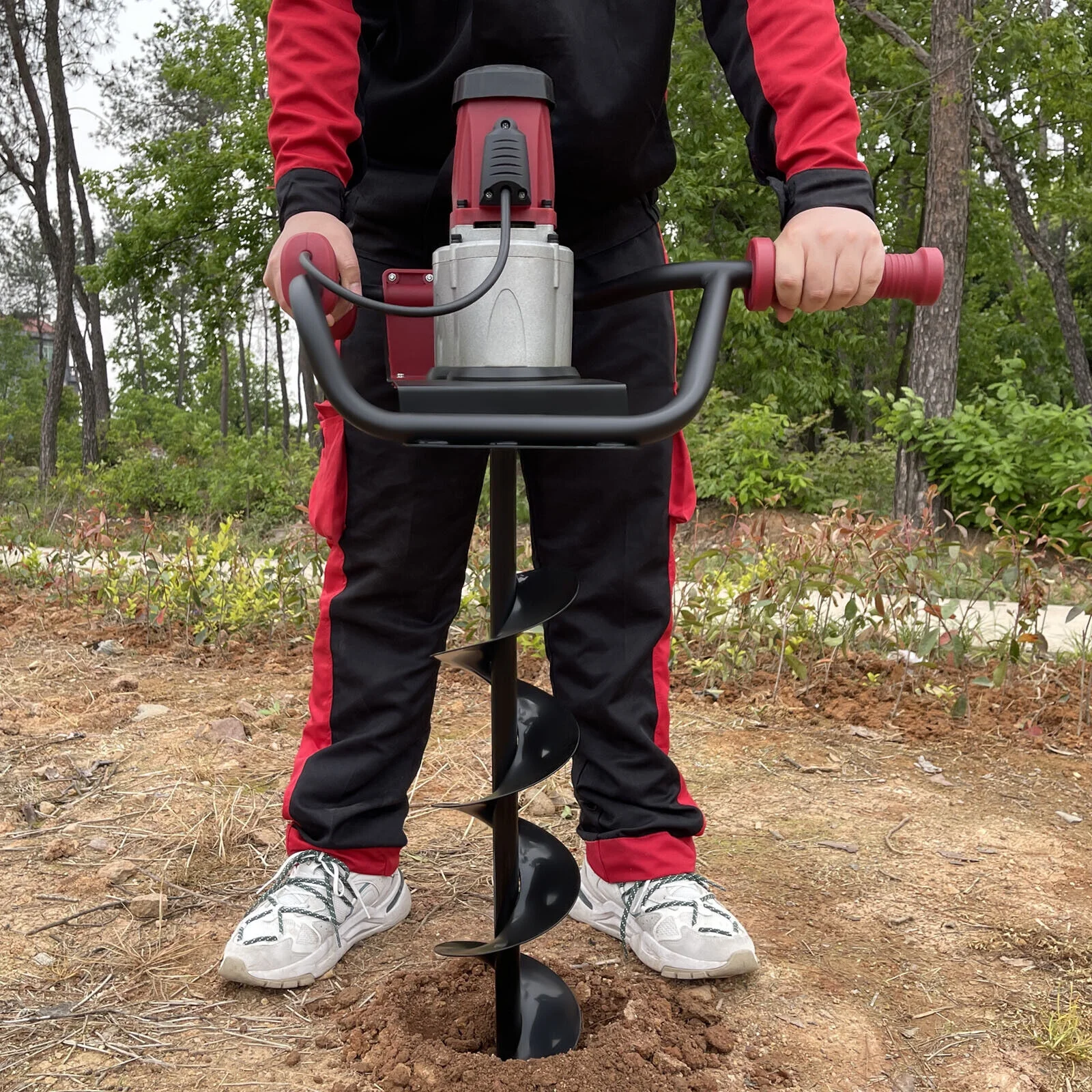 Electric Auger Post Hole Digger with 15cm&10cm Drill Bits 1500W 1.6HP Digging Drill w/19.69 Power Cord 192RPM High Efficiency for Garden Farm Planting Trees Planting and Fence Digging