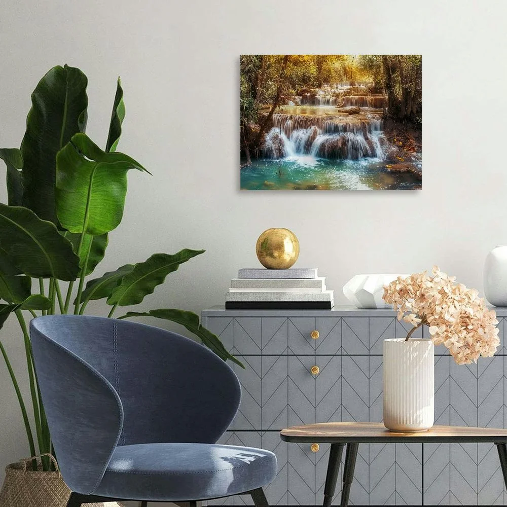 Acheng Wall Art Decor Canvas Print Waterfall Landscape Painting Yellow Trees Forest Fall Falls Canvas Painting Modern Posters And Prints Wall Art Picture for Living Room Home Decor 20x16inch