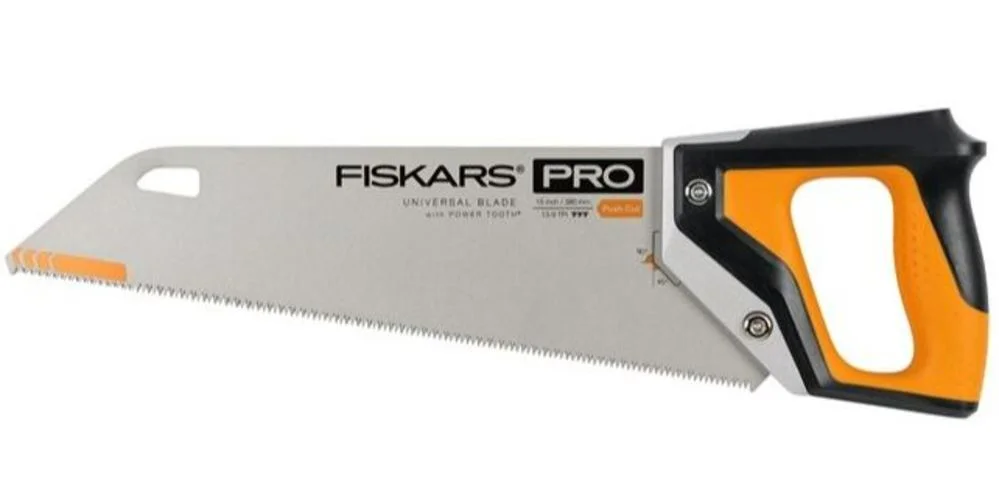 Fiskars  15 in. Power Tooth Steel Universal Hand Saw, Black & Orange - 13 TPI Coarse