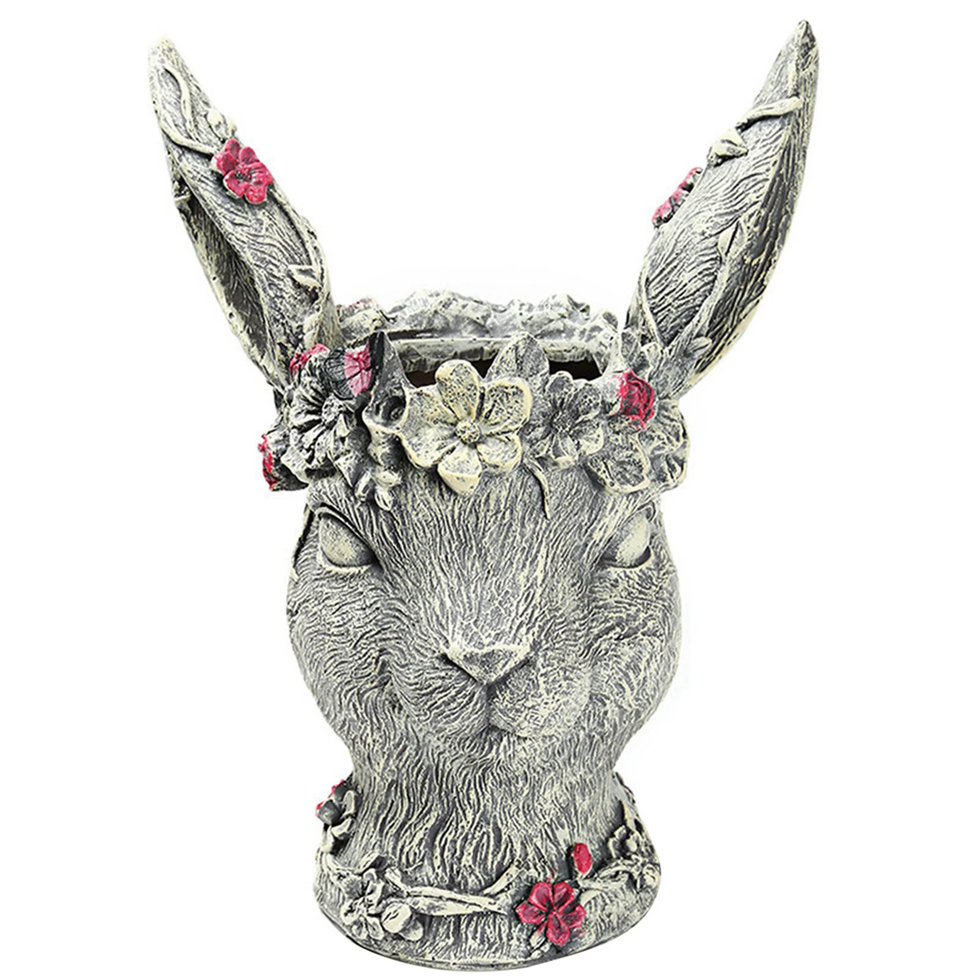 Sprifallbaby Garden Ornament, Rabbit Head Shape Flowerpot Resin Craftwork Decorative Tools for Courtyard Park