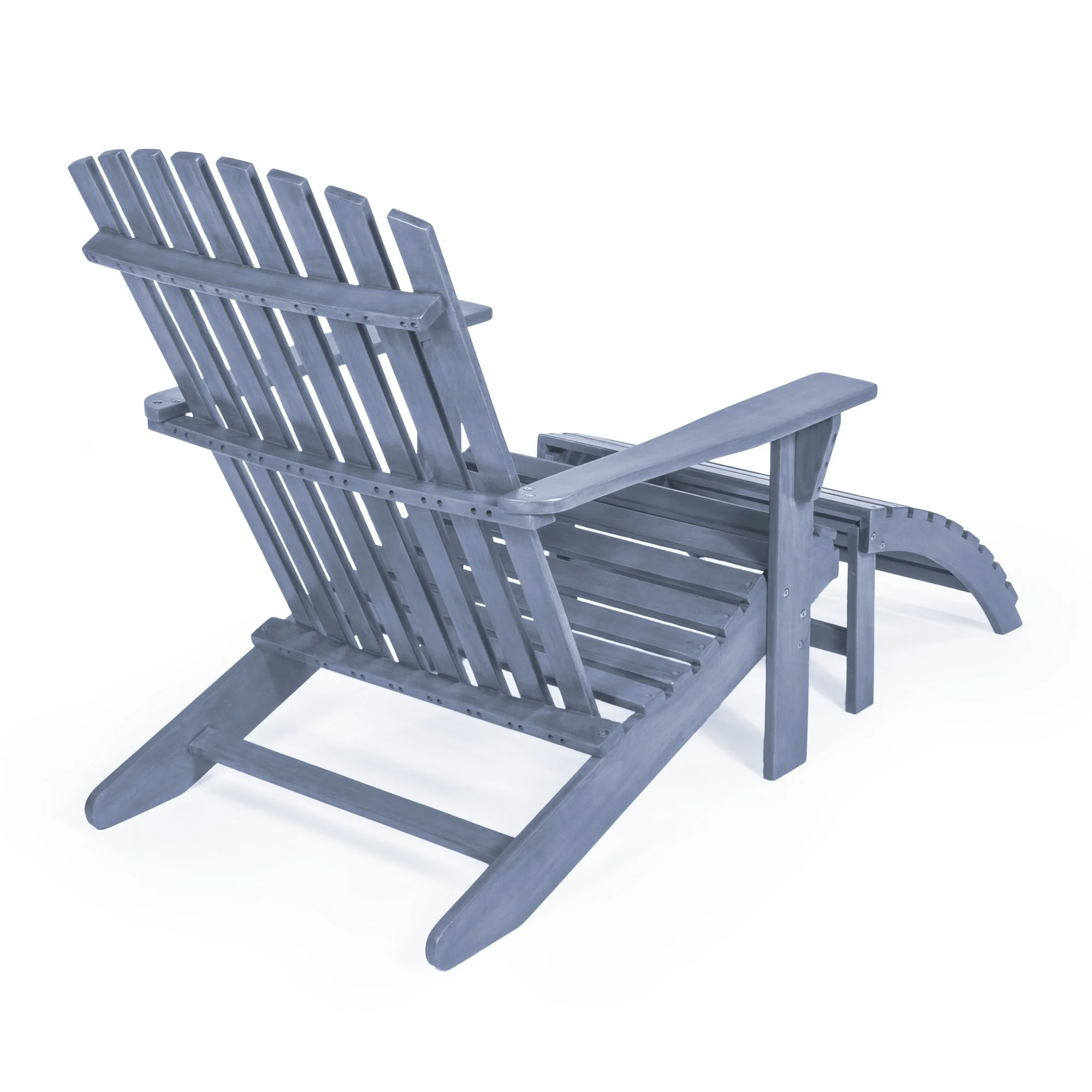 Saranac 2-Piece Traditional Rustic Acacia Wood Adirondack Chair with Detachable Ottoman, Cashmere Blue