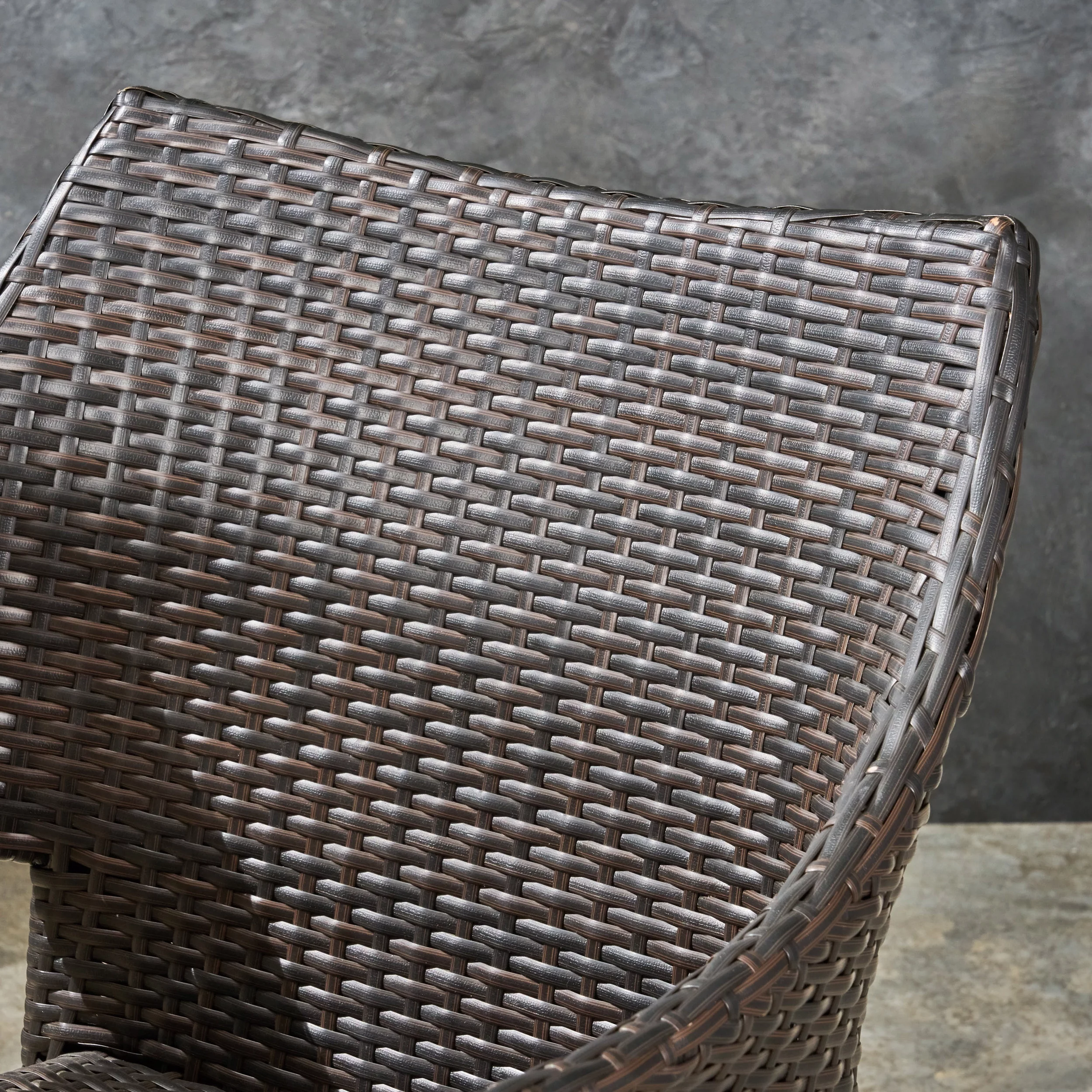 Mike Outdoor 7 Piece Acacia Wood Dining Set with Stacking Wicker Chairs, Teak, Multi Brown