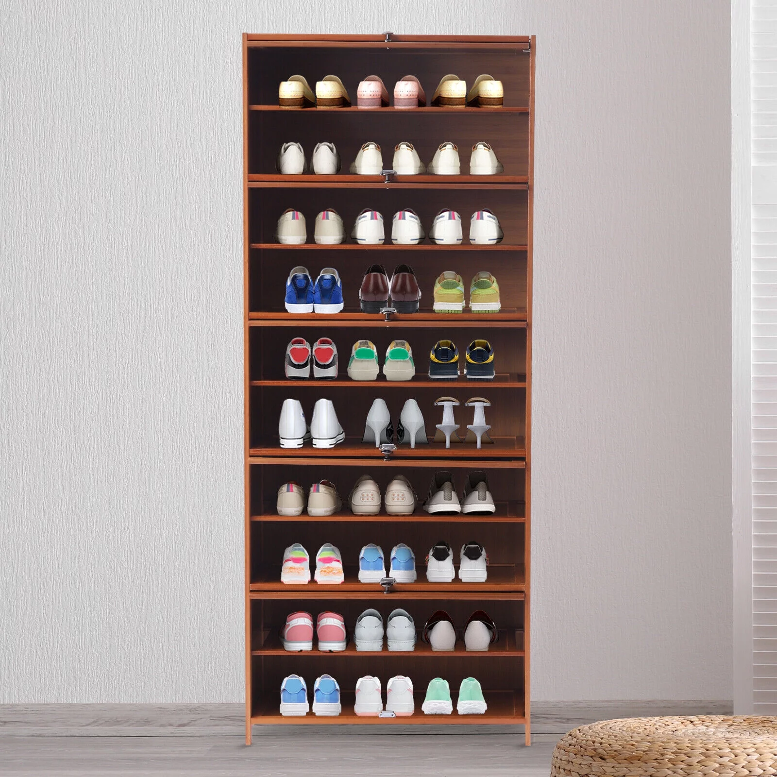 DENEST 10 Tier Shoes Cabinet Wooden Shelf Rack Shoes Storage Shelf Stand Shoe Organizer
