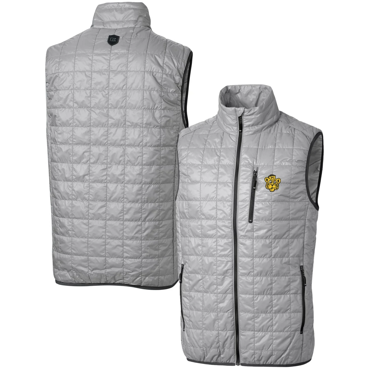 Men's Cutter & Buck Gray Missouri Tigers Team Logo Big & Tall Rainier PrimaLoft Eco Insulated Full-Zip Puffer Vest