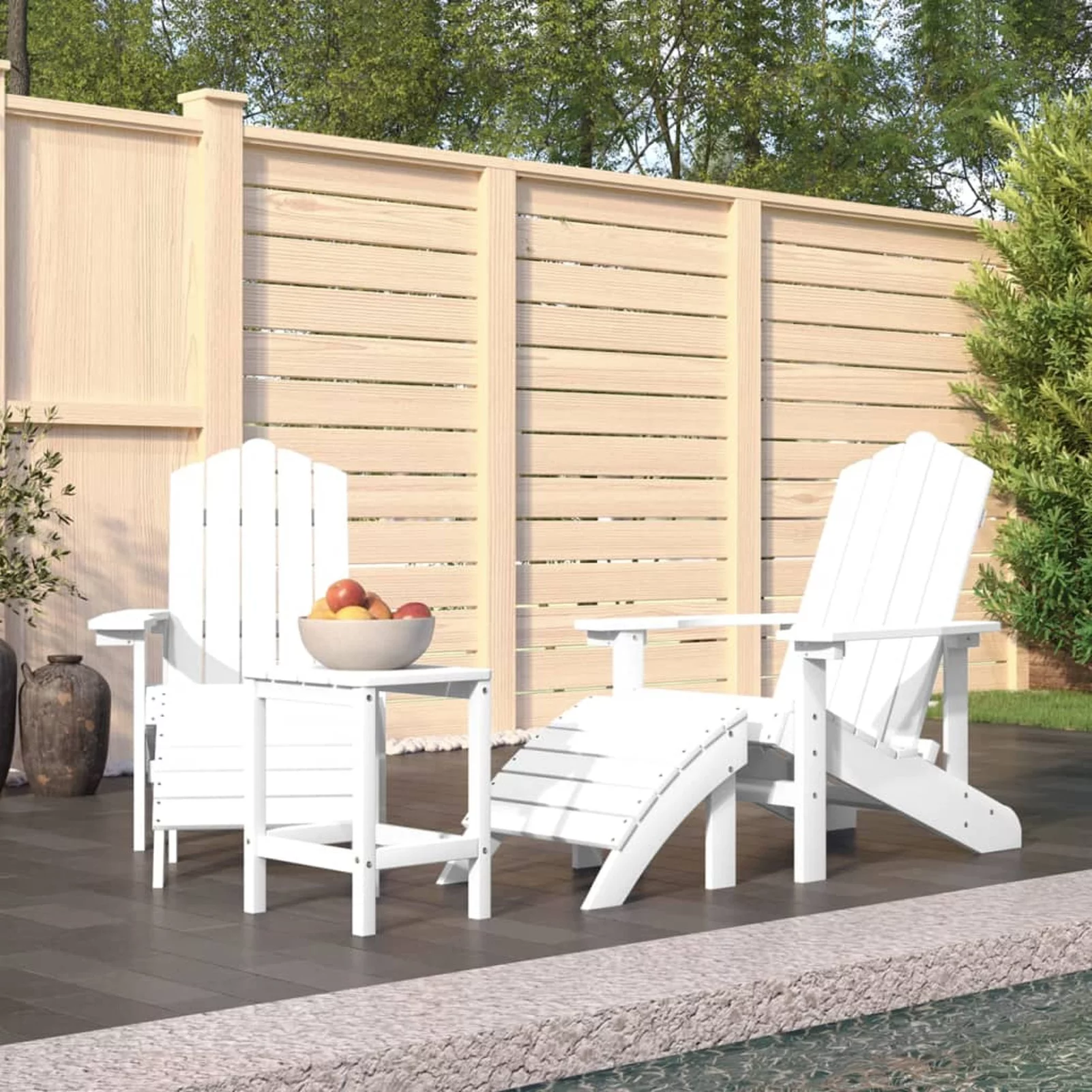 Andoer Patio Adirondack Chairs with Footstool & Table HDPE White