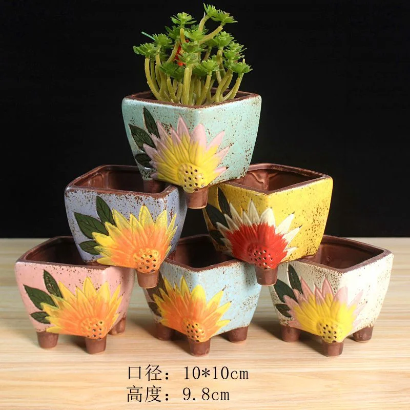 Hand-painted Korean Style Ceramic Succulent Plant Pot, Ceramic Desktop Planter for Succulent Plants