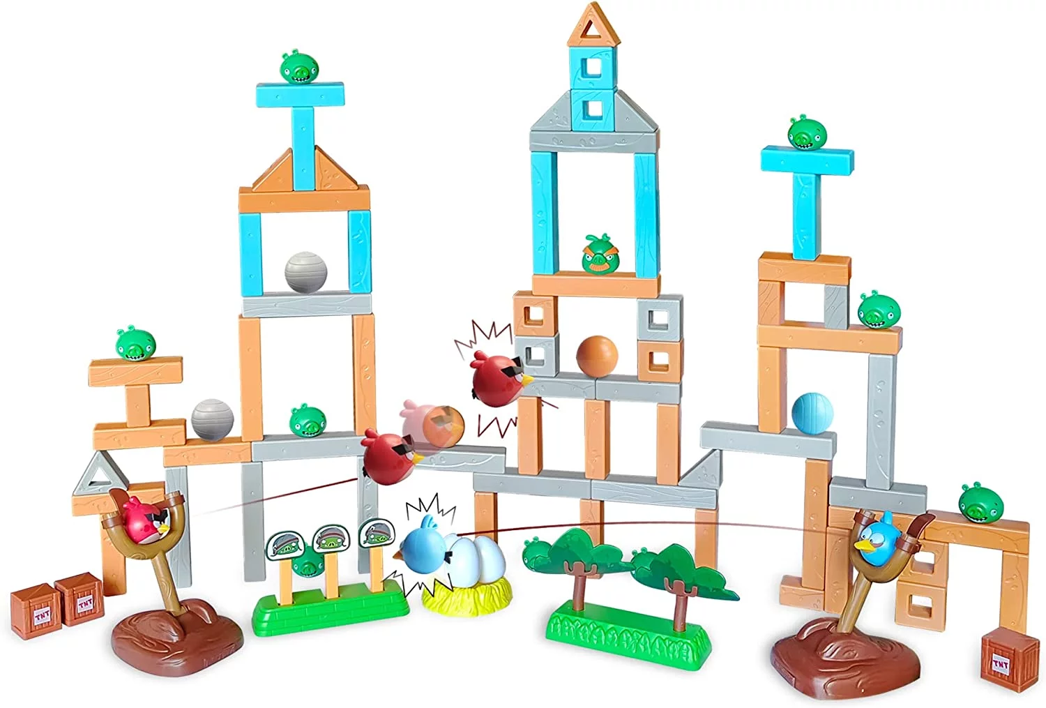 2023 Newly Licensed Angry Birds Toys Playsets Build N’ Launch Construction Brick Assembly Building Blocks Sets Pig City Strike 2 Takedown Space Planet Game Catapult Slingshot Gift Box 97pcs