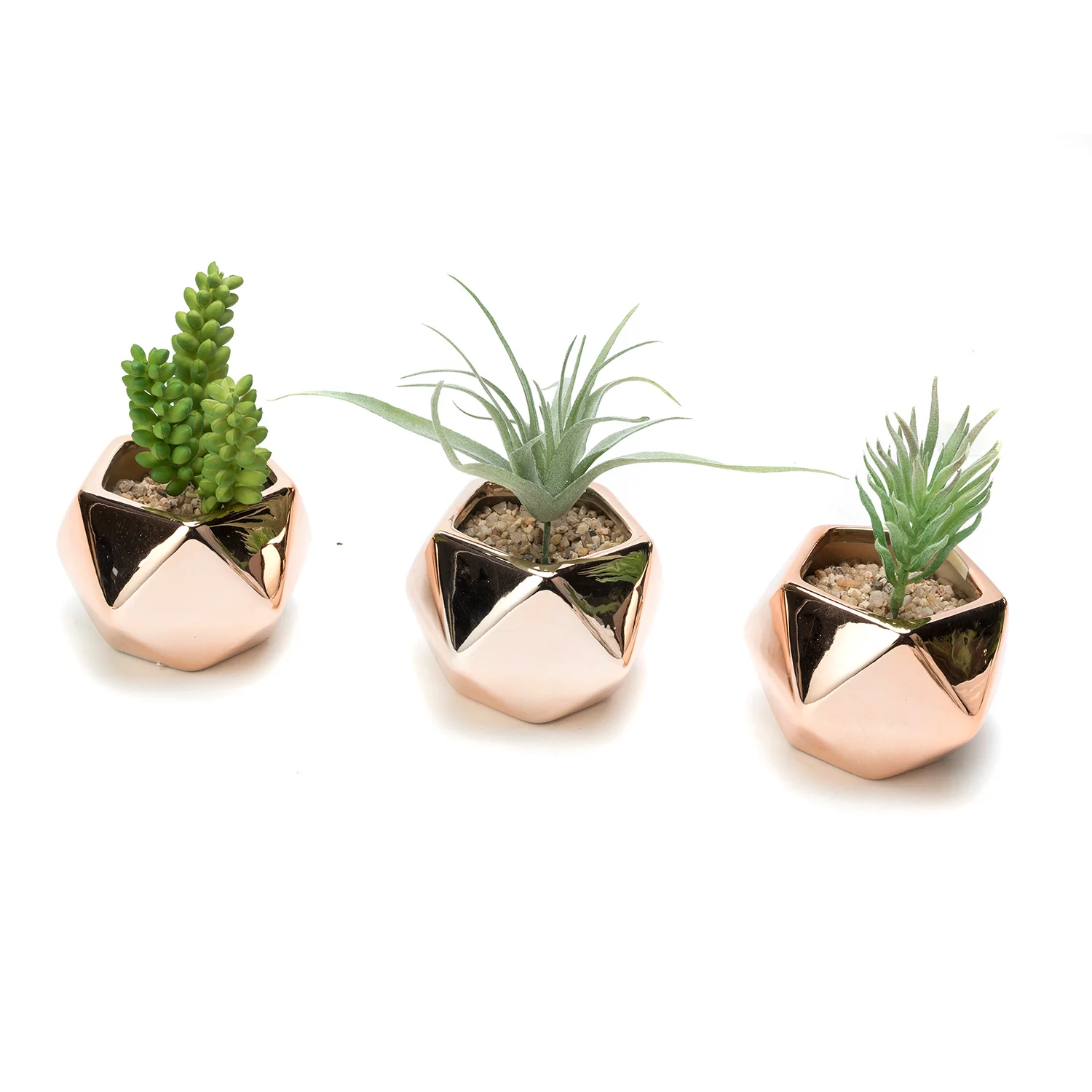 K-Cliffs Mini Diamond Shaped Copper Galvanized Ceramic Succulent Pots, Set of 3