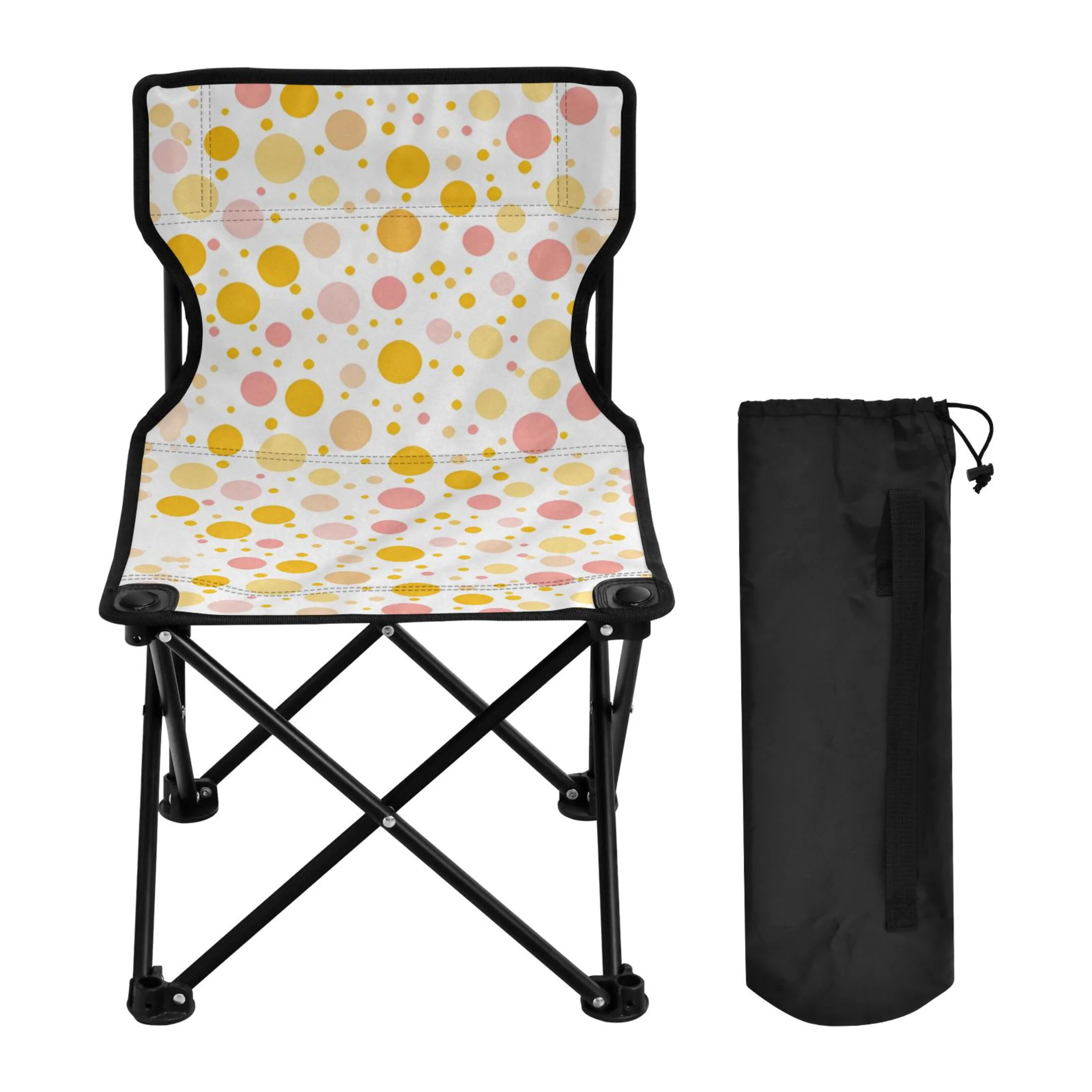 Pink and Yellow Polka Dots Portable Camping Chair Outdoor Folding Beach Chair Fishing Chair Lawn Chair with Carry Bag Support to 220LBS
