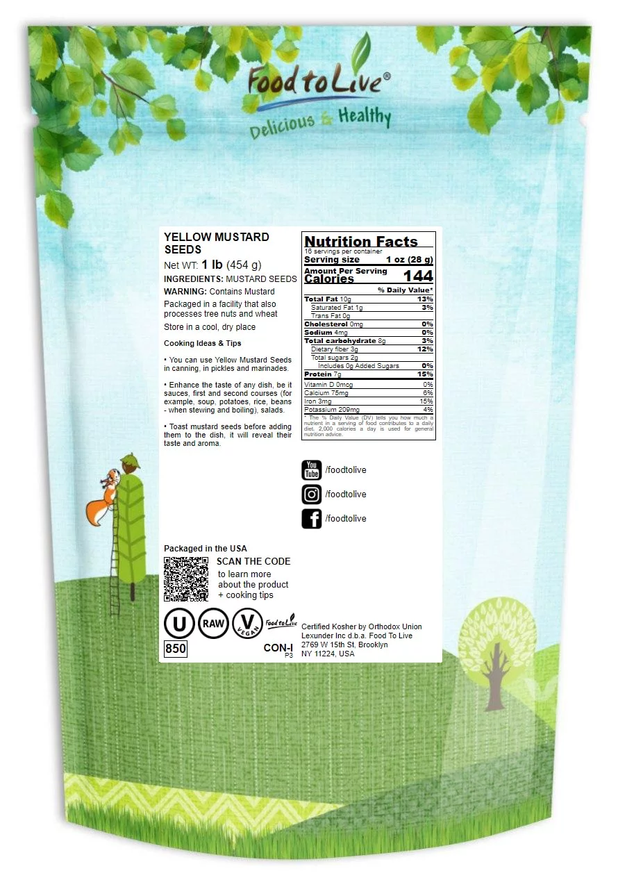 Food to Live, Yellow Mustard Seeds, 1 Pound