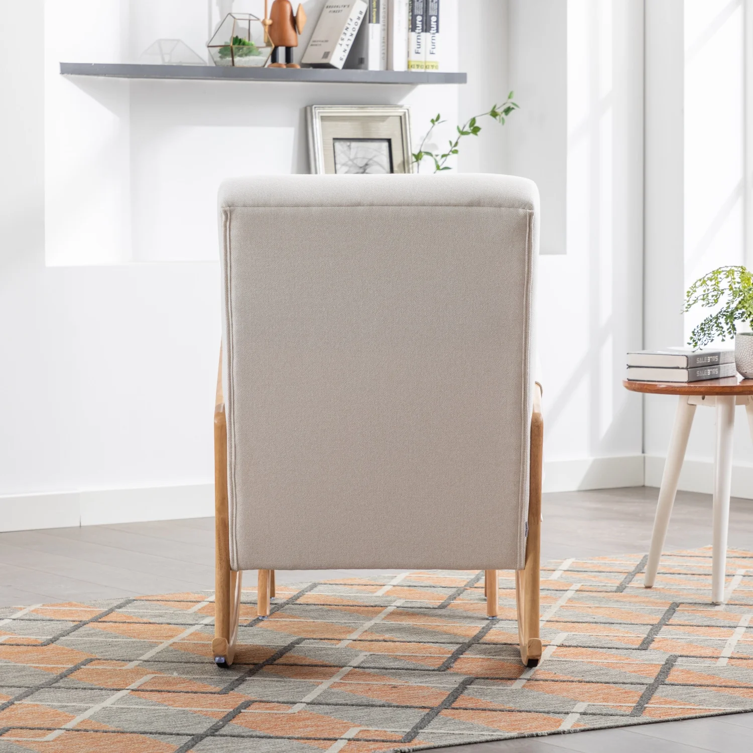 Modern COOLMORE Rocking Chair with Ottoman  Stylish Mid-Century Upholstered Fabric Rocking Armchair  Comfy Rocking Chair Nursery with Thick Padded Cushion  High Backrest Accent Glider Roc