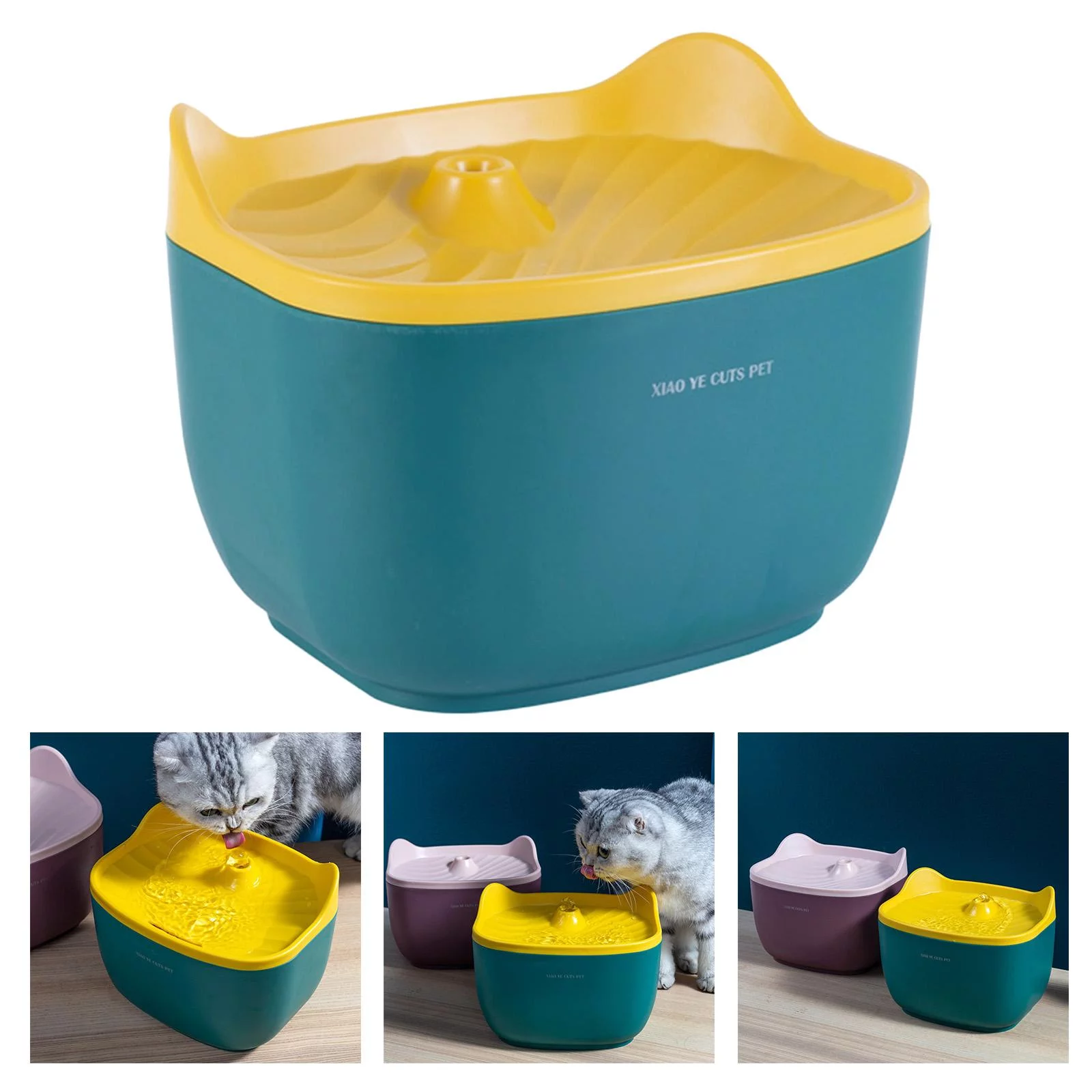 2.5L Water Fountain Pets Dogs Silent Water Dispenser Cascading Drinking Bowl - Green Yellow