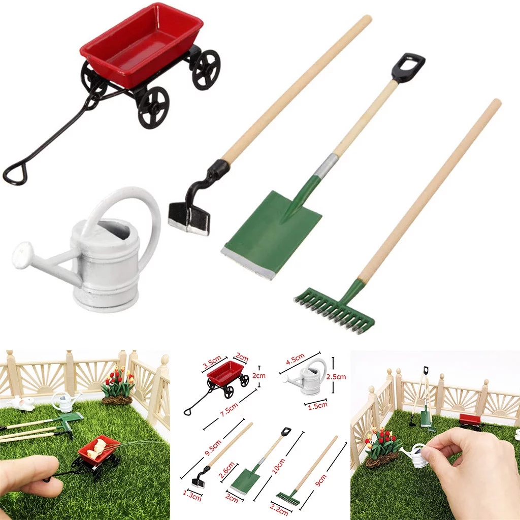 WalGRHFR Outdoor Toys for 1 Year Old Boy 1/12 ature Dollhouse Set Fairy Garden tools Watering Can Red Cart
