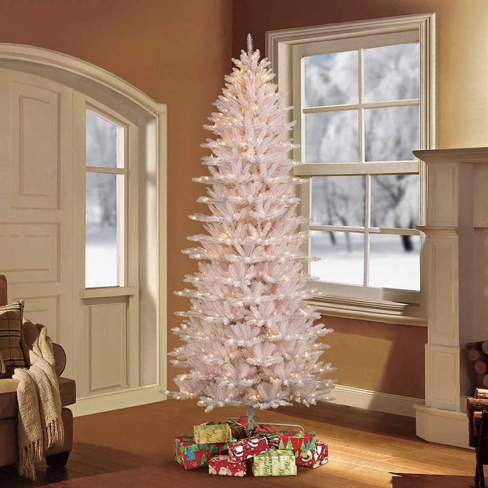 HYUN 9 Foot Pre-Lit Slim White Fraser Fir Artificial Christmas Tree with 800 Clear Lights