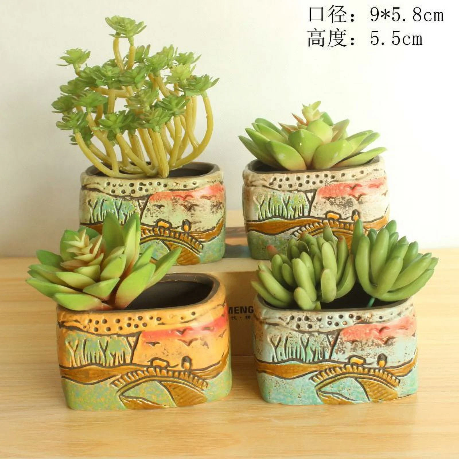 Ceramic Succulent Planter - Hand-painted Korean Style Flower Pot for Desktop