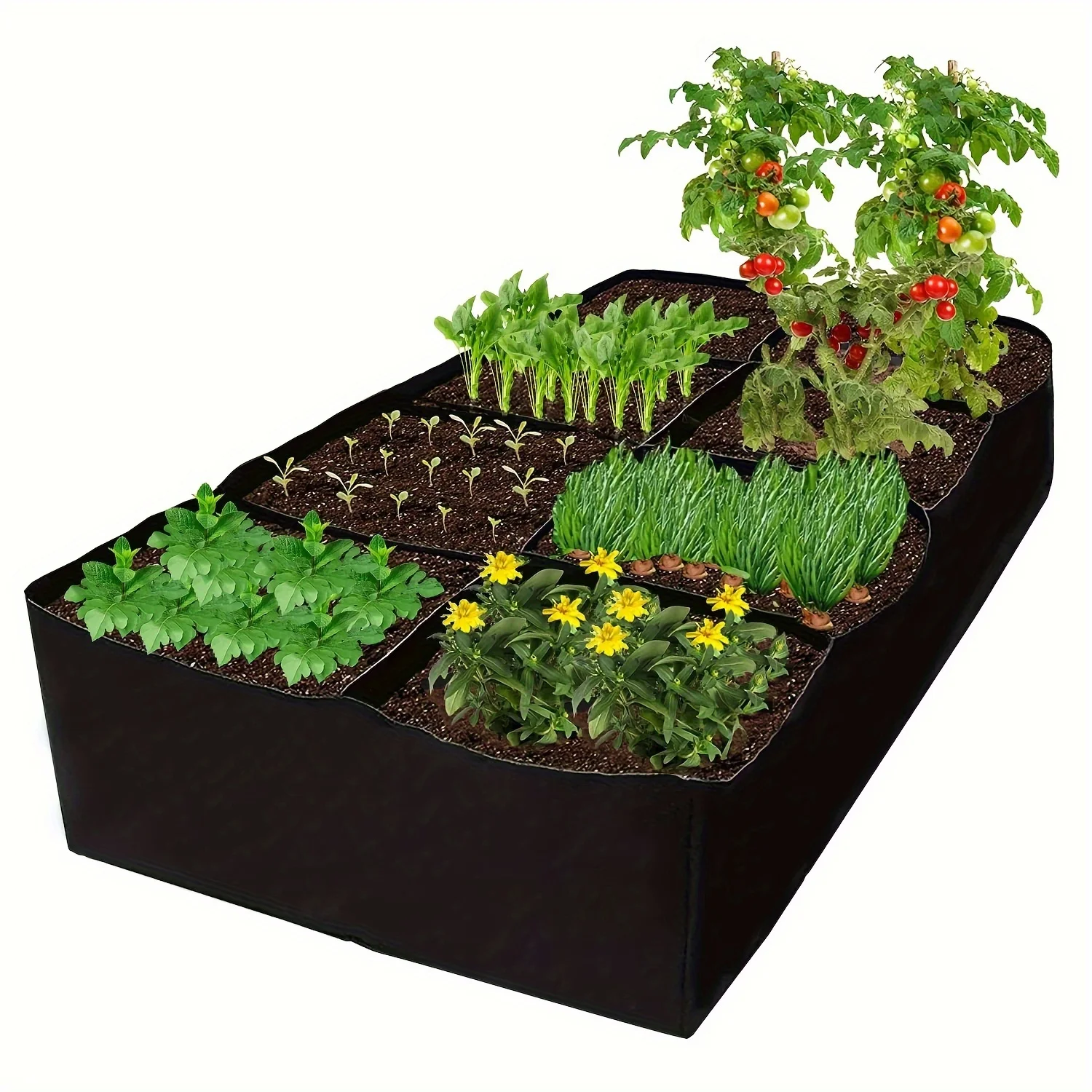 1 pack, 128 Gallon Garden Bed with 8 Grids - Breathable Planter for Growing Vegetables, Potatoes, and Flowers - Rectangle Planting Container for Outdoor and Indoor Gardening