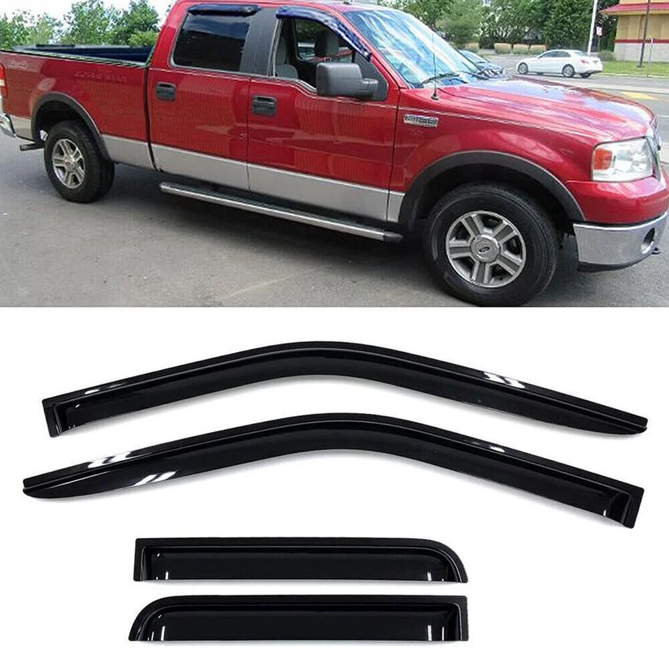 SINOCMP 4pcs Fits For 2004-2008 Ford F150 Super Crew Cab Window Visors Wind Deflector Rain Guard