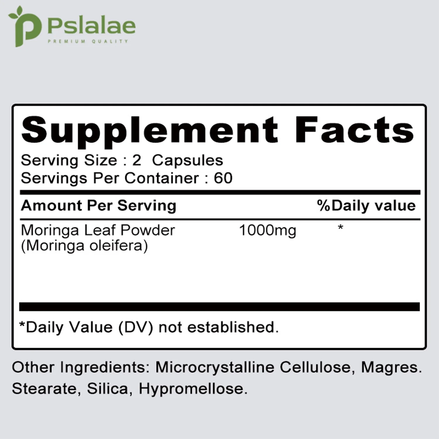 Pslalae Moringa Capsules 1000mg - Promote Metabolism, Energy,Digestion & Immune Support 60 Capsules