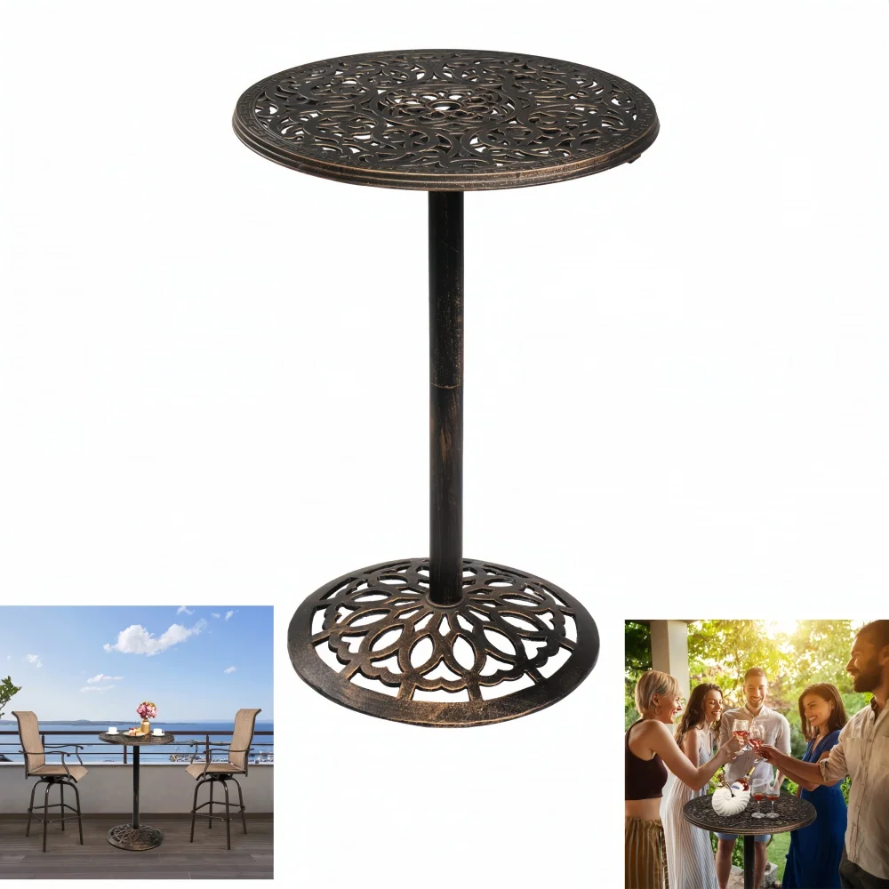 YAHAOLHGD Round Table Bistro Pub Patio Bar Height Cocktail Table Antique Bronze