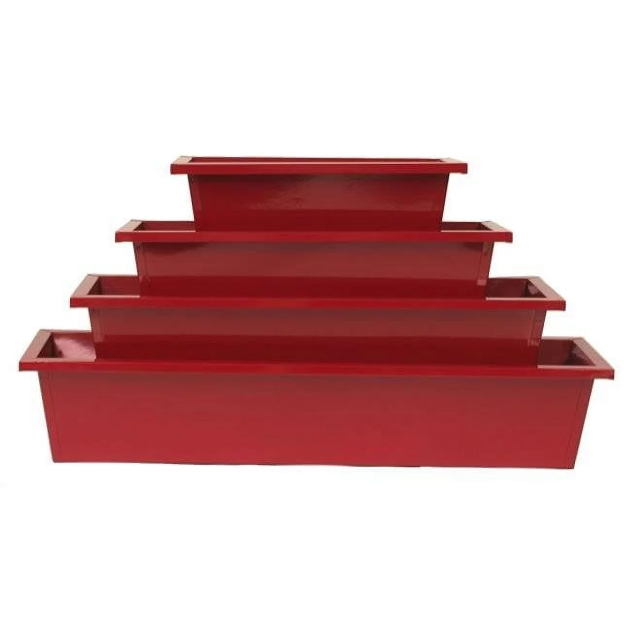Houston International Trading 8625E XR S-4 Enameled Galvanized Rectangular Planters, Red - Set of 4
