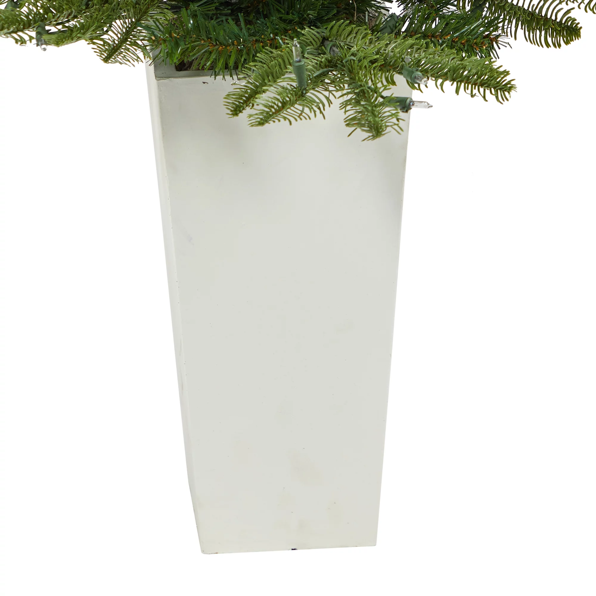 Nearly Natural 4.5ft. Layered Washington Spruce Artificial Christmas Tree with 100 Clear LED Lights and 189 Bendable Branches in White Planter