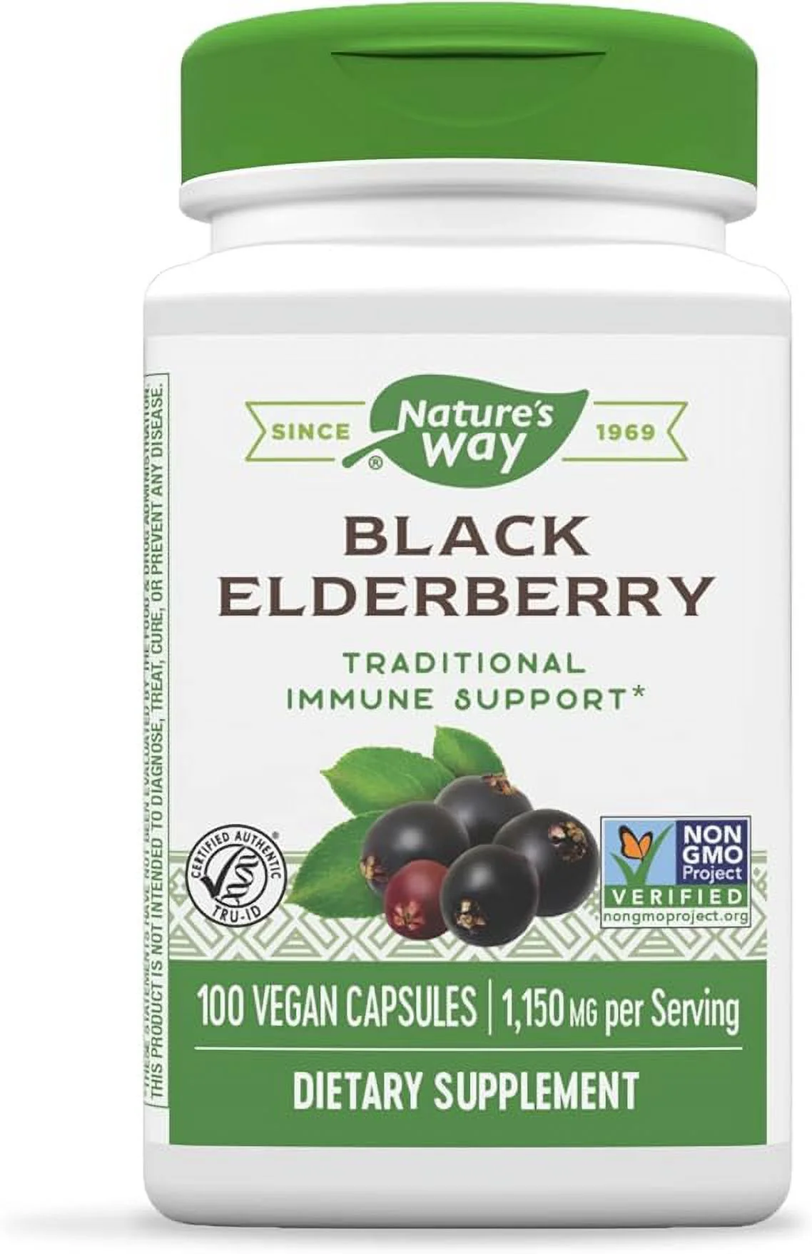 Nature's Way Black Elderberry Capsules, Traditional Immune Support*, 100 Vegan Capsules