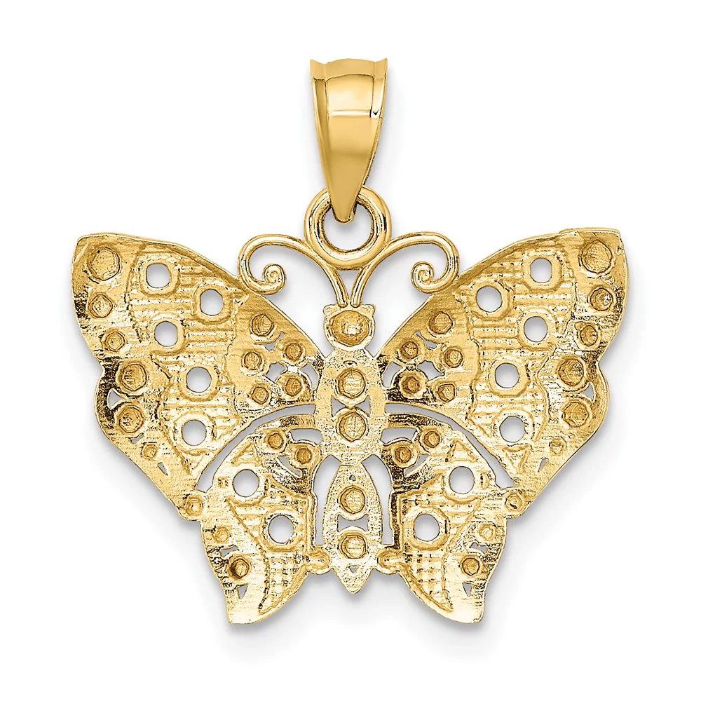 FJC Finejewelers 10 kt Yellow Gold Bright Cut with Rhodium Butterfly with White Edge and Cut-out Wings 20 x 19 mm