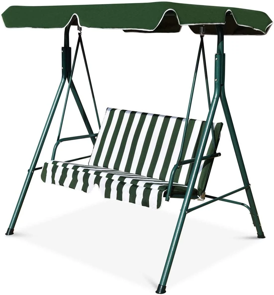 2-Person Convertible Canopy Swing Chair, Hammock Swing with Comfortable Cushion Seats, Weather Resistant Power Coated Steel Frame