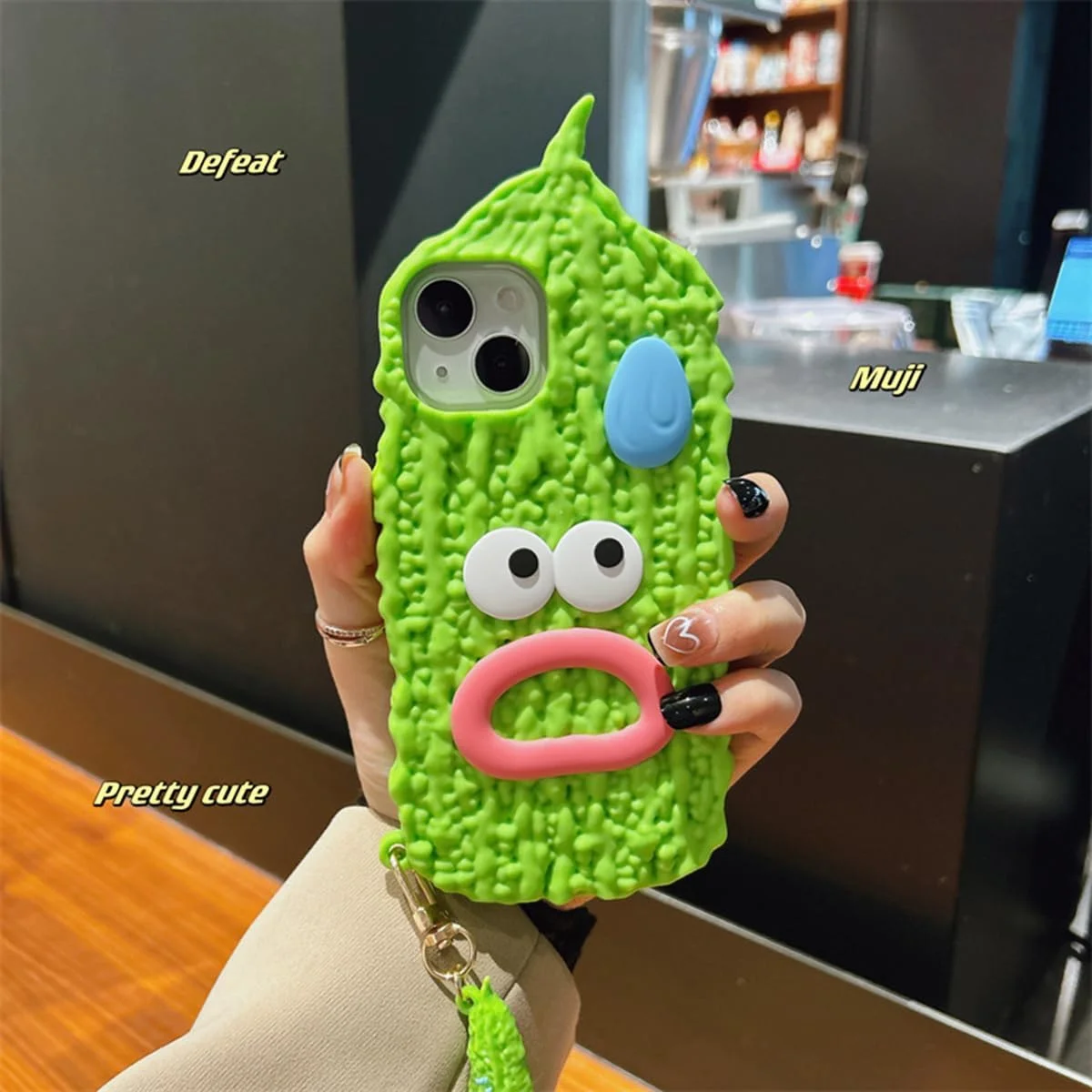 SEVEN BUSSZ Silicone Case for iPhone 14 Pro Max, Cartoon Bitter Gourd Phone Case with Balsam Pear Stylus for Women Girls, Soft Silicone Protective Cover Shockproof Compatible with iPhone 14 Pro Max