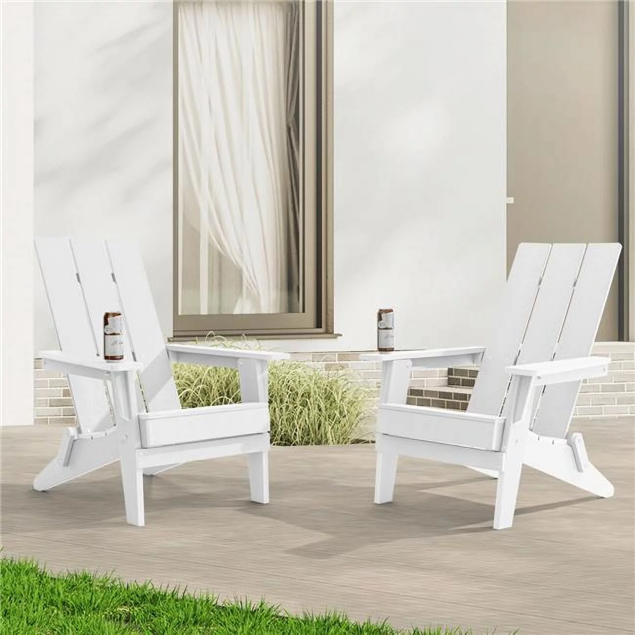 SANLUCE  White Folding Adirondack Chair, Waterproof HIPS High Load Capacity Patio Chair With Wide Armrests (2-Pack)