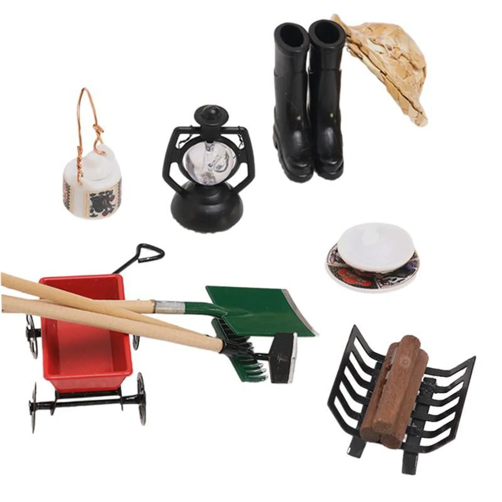 Almencla 1/12 Dollhouse Farming Tools Mini Garden Plant Tool Diorama Scenery Kids Pretend Play Toy for Model Train DIY Projects Layout