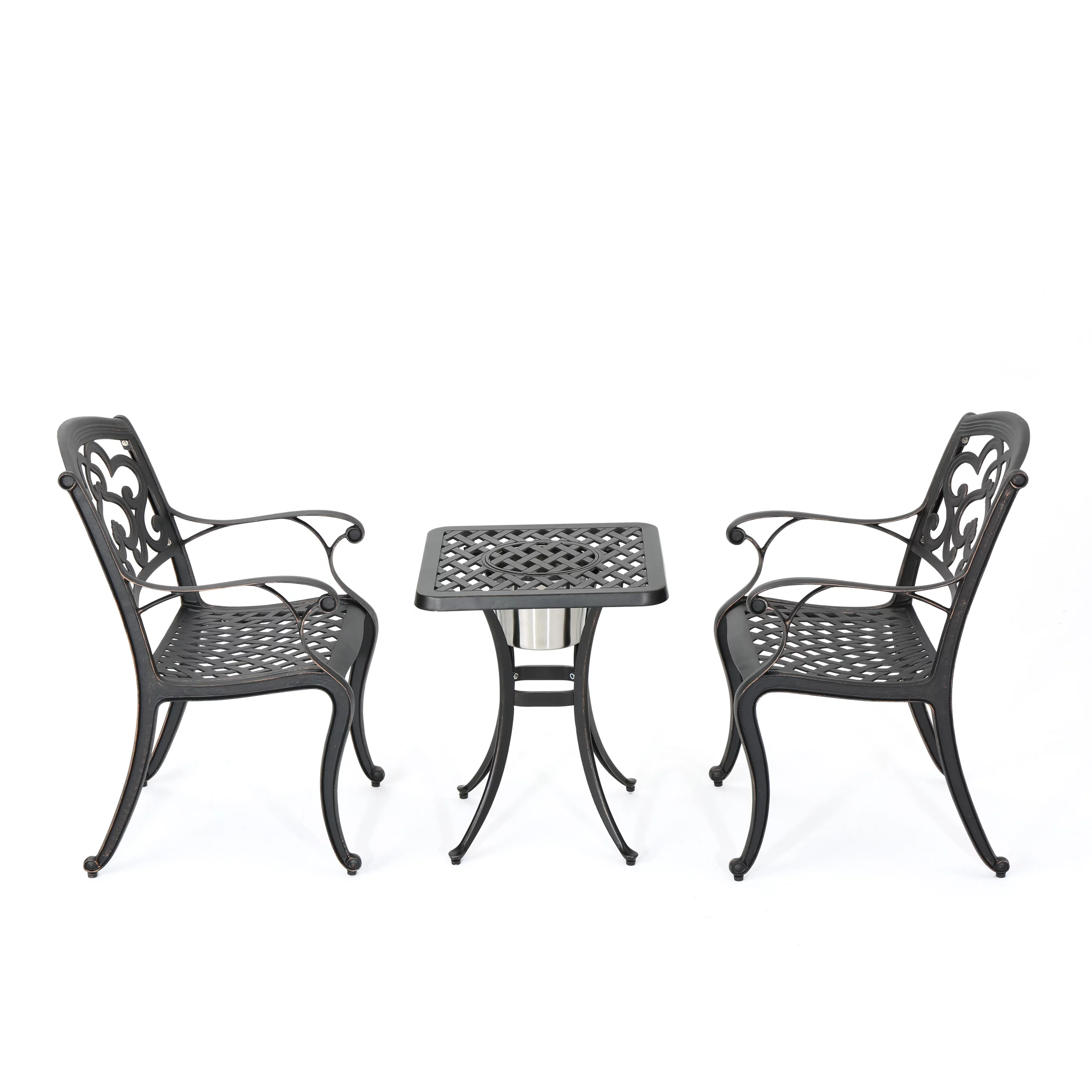 Ariel Outdoor 3 Piece Patina Copper Finish Cast Aluminum Bistro Set