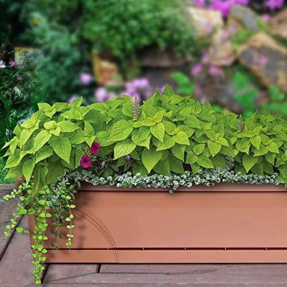 36 Inch Rectangular Plastic Medallion Hanging Windowsill And Garden Box Planters With Drainage Holes, Terracotta (2 Pack)