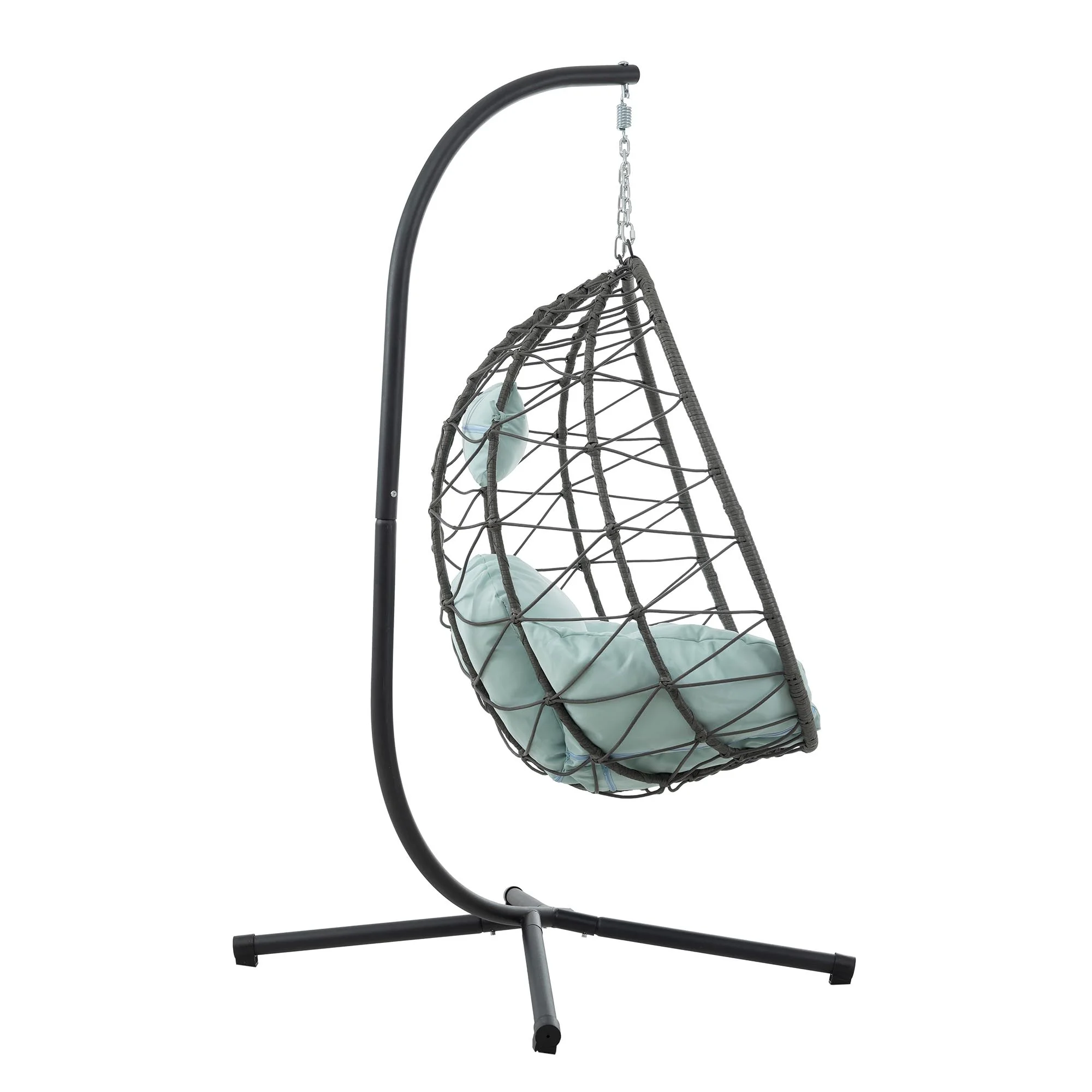 Foldable Design Thick Cushion&Headrest Durable PE Wicker Metal Tube Structure UV-Resistant Hanging Basket Chair Balcony Chair Reading Easy Assembly