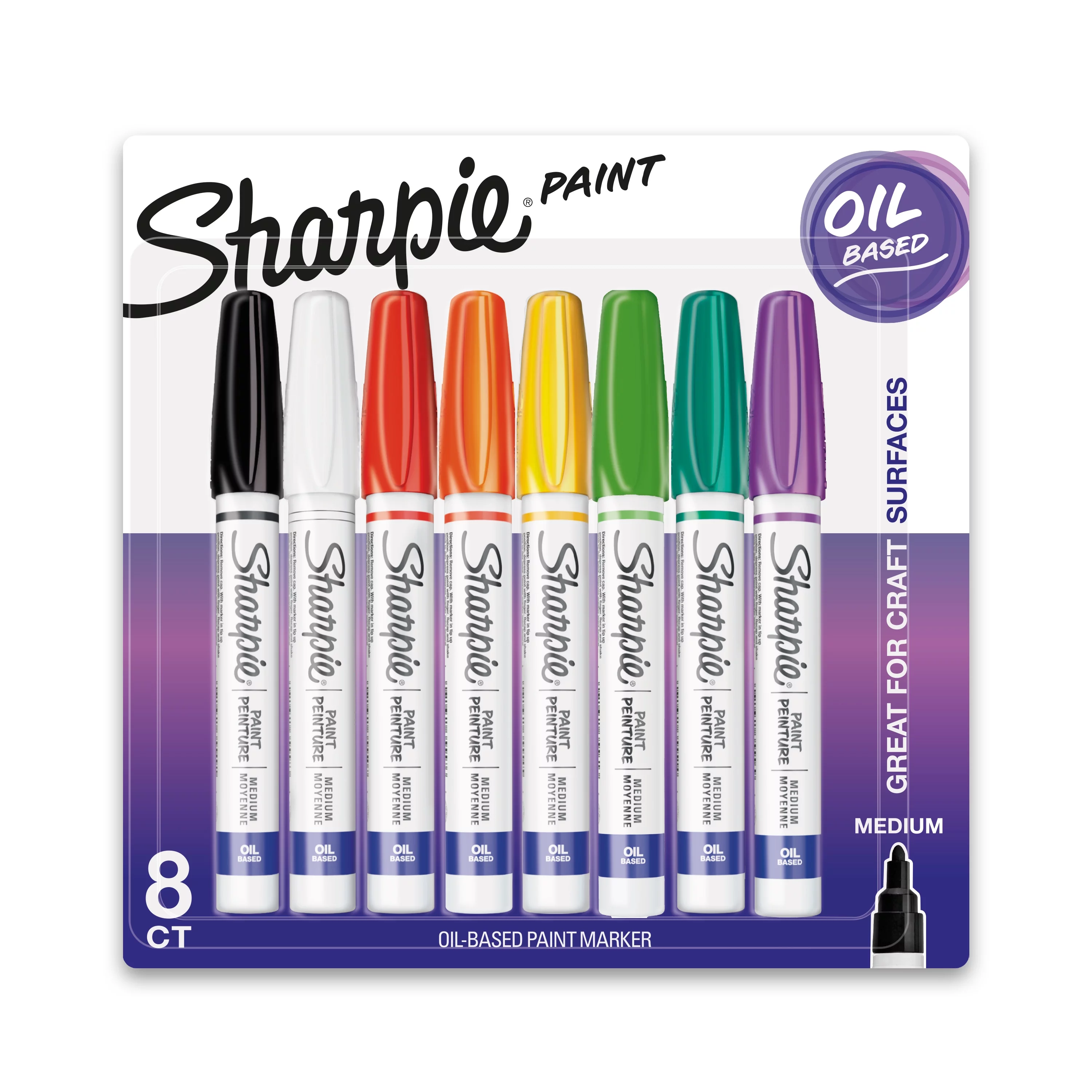 Sharpie Oil-Based Paint Markers, Medium Point, Assorted Colors, 8 Count