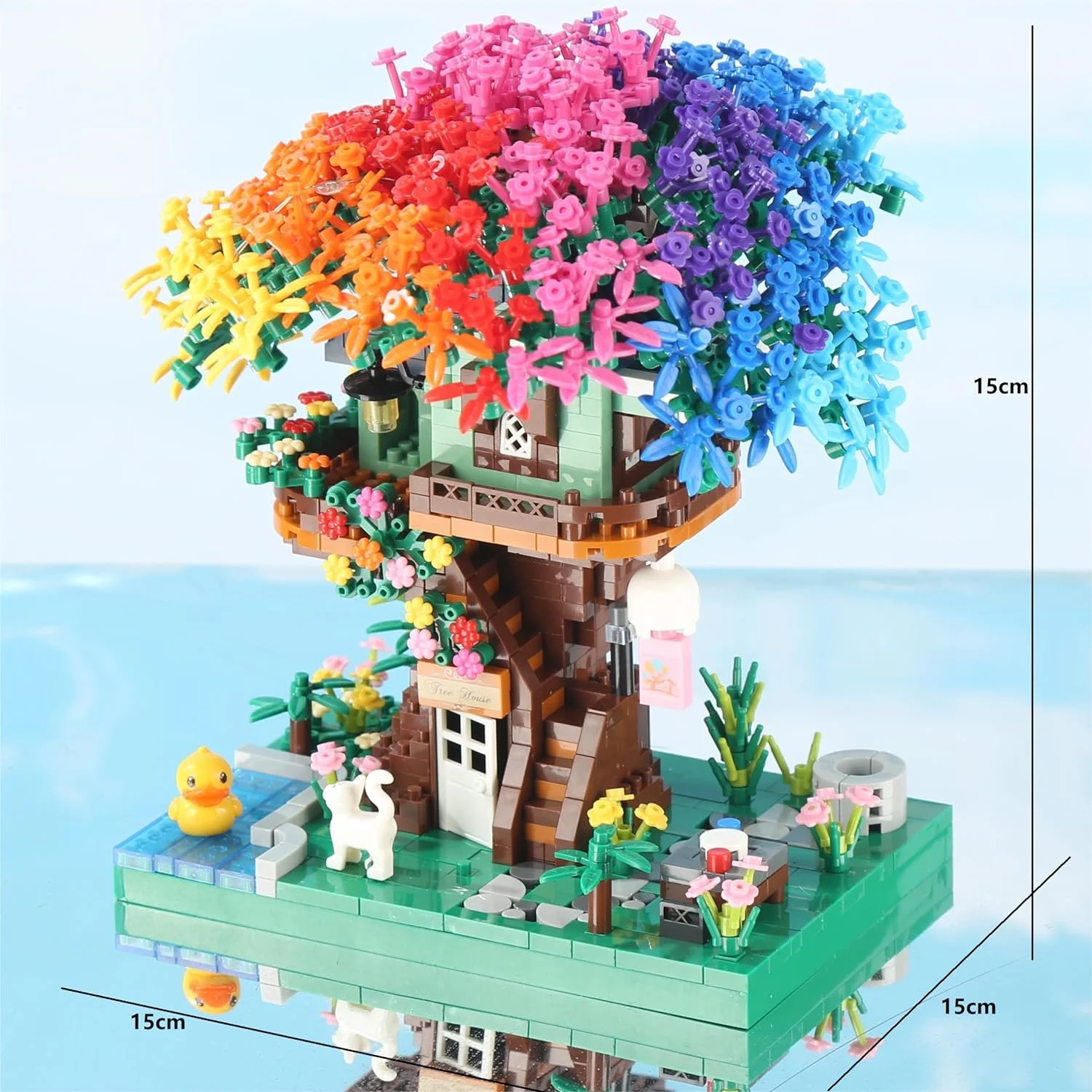 Cherry Blossom Tree Building Set,Original Music Cherry Blossom Tree House(Type :Symphony), Color Sakura Tree House Lights Building Kit（1528Pcs, Cherry Bonsai Tree Building Set.