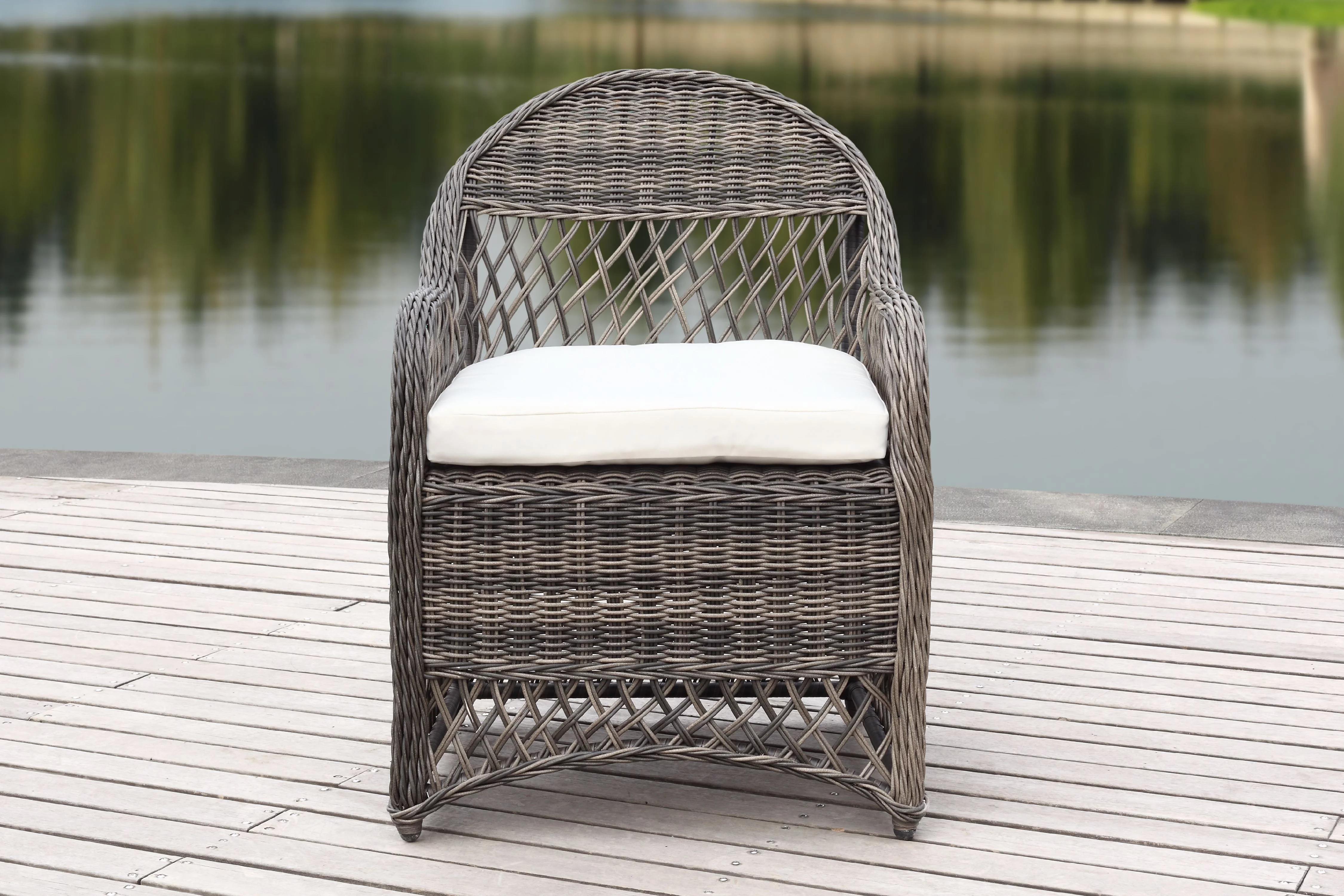 SAFAVIEH Davies Outdoor Patio Wicker Arm Chair, Grey/Beige